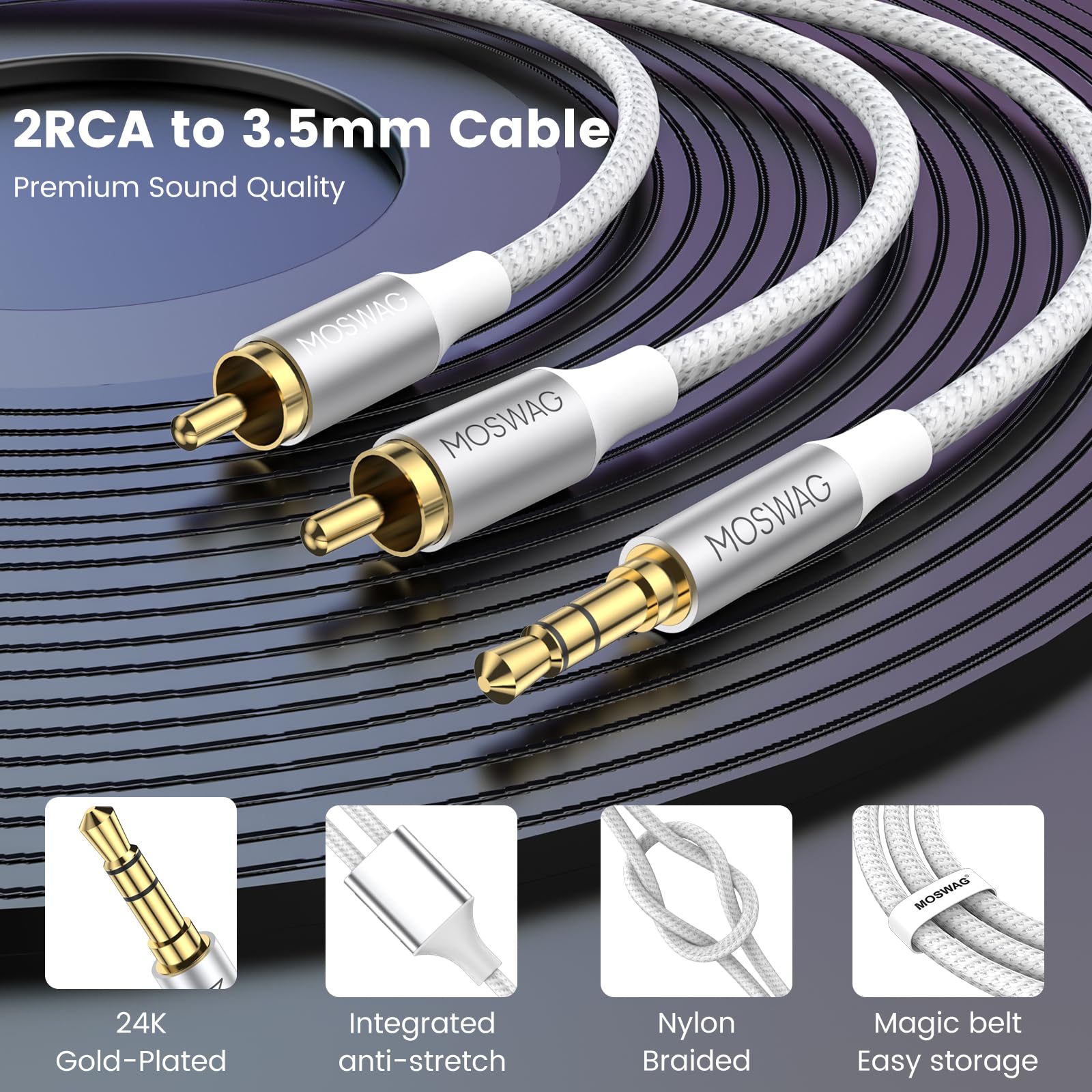 Foto 5 pulgar | Adaptador De Audio Estéreo Rca Moswag De 3,5 Mm Macho A 2rca Macho - Venta Internacional.