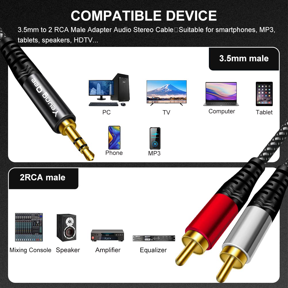 Foto 3 pulgar | Cable De Audio Yeung Qee De 3,5 Mm Macho A 2rca Macho, Nailon Trenzado De 0,5 M - Venta Internacional.