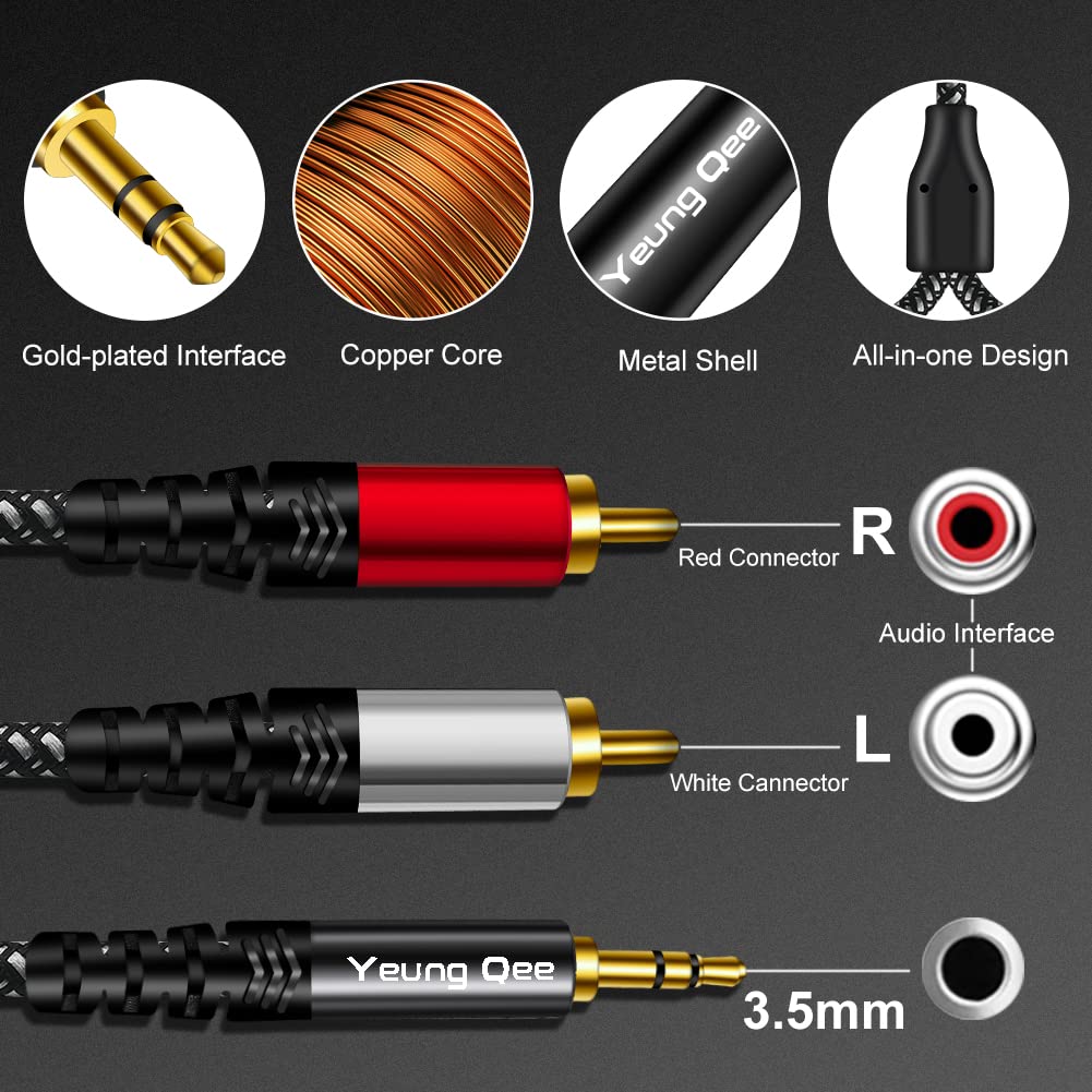 Foto 4 pulgar | Cable De Audio Yeung Qee De 3,5 Mm Macho A 2rca Macho, Nailon Trenzado De 0,5 M - Venta Internacional.