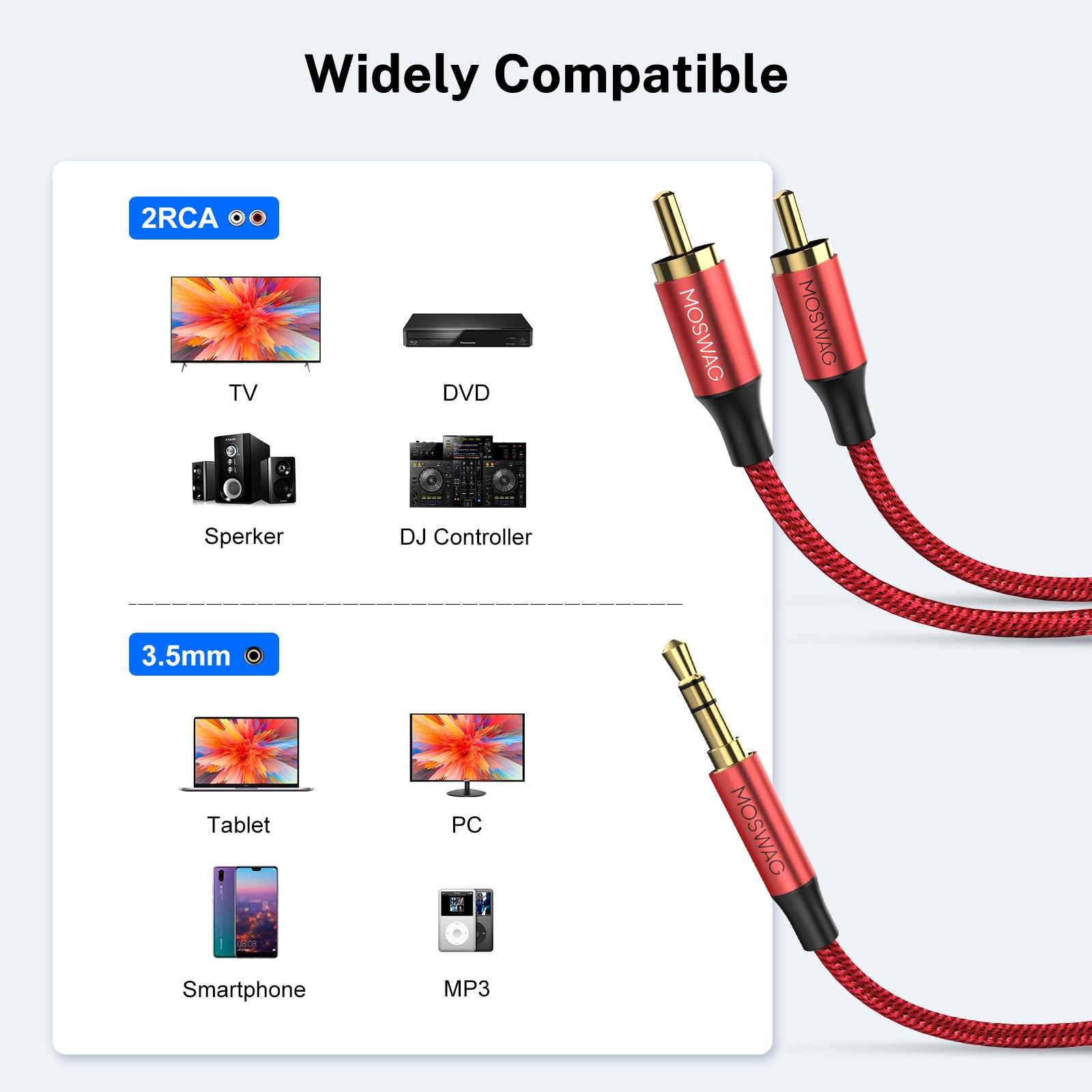Foto 2 | Adaptador De Audio Estéreo Rca Moswag De 3,5 Mm Macho A 2rca Macho - Venta Internacional.