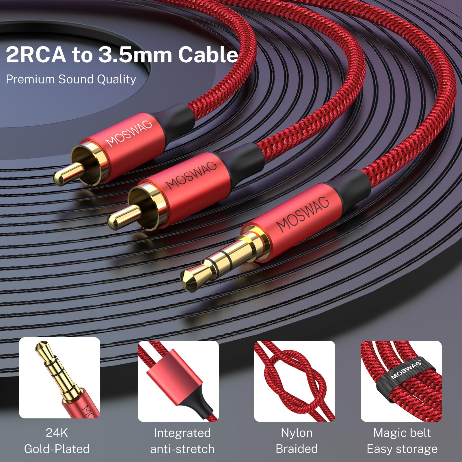 Foto 5 pulgar | Adaptador De Audio Estéreo Rca Moswag De 3,5 Mm Macho A 2rca Macho - Venta Internacional.