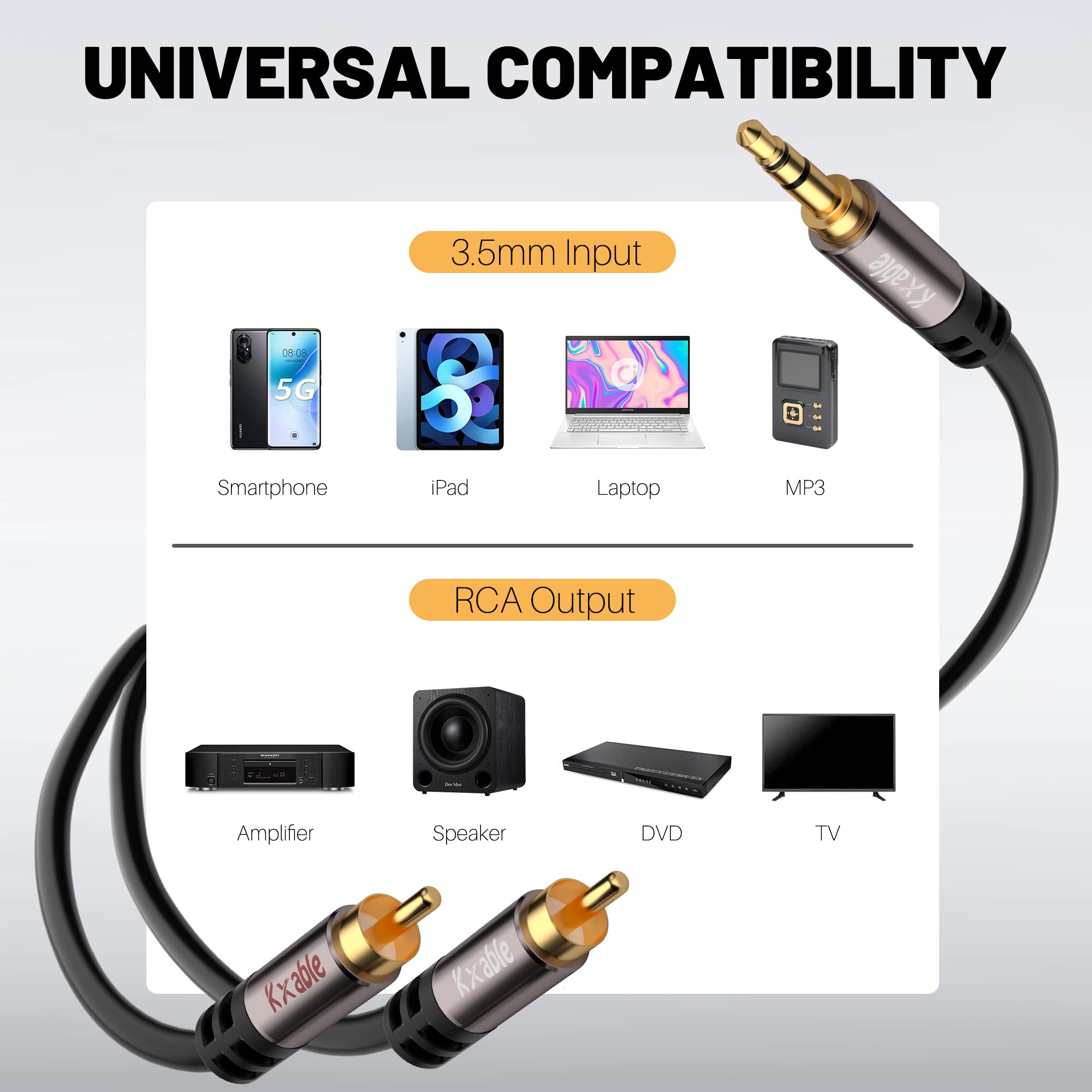 Foto 6 | Cable De Audio Ajustable De 3,5 Mm A Rca De 1,2 M, Macho A Macho, Paquete De 2 - Venta Internacional.