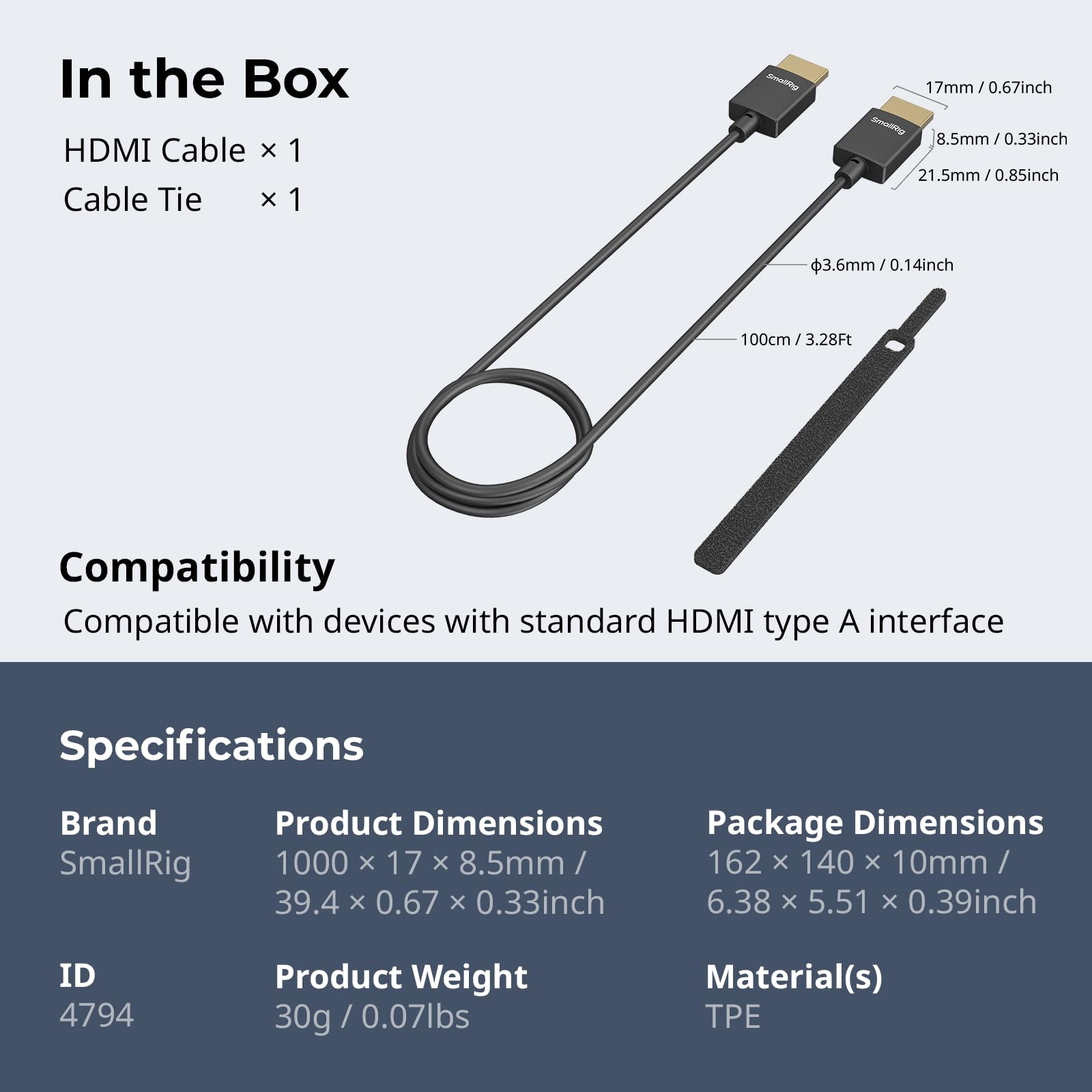 Foto 7 pulgar | Cable Hdmi Smallrig Ultra Thin 4k @60hz Tipo-a Macho De 100 Cm Para  - Venta Internacional.