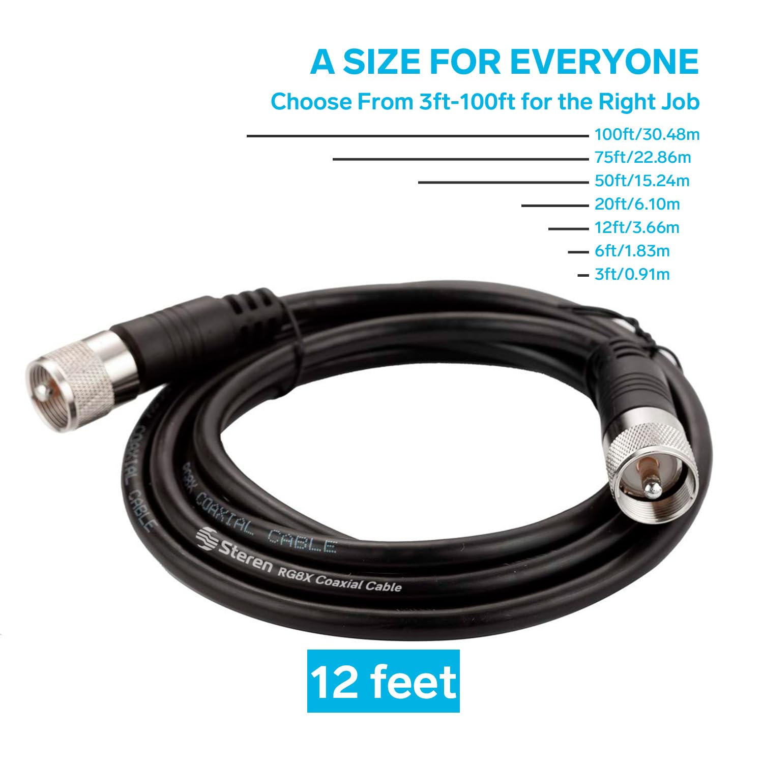 Foto 4 pulgar | Cable Coaxial Steren Rg8x De 12 Pies Con Conectores Uhf Pl259 - Venta Internacional.