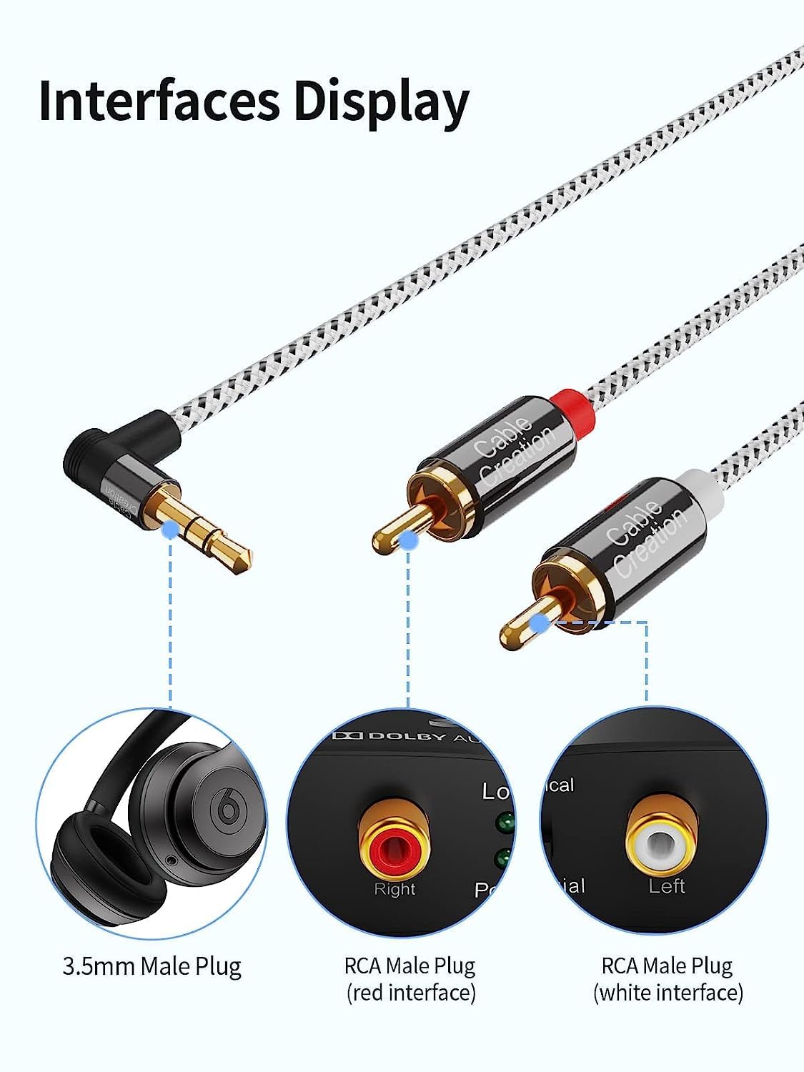 Foto 4 pulgar | Cable De Audio Cablecreation De 3,5 Mm A Rca, Ángulo De 3,5 Mm Macho A 2 Rca Macho - Venta Internacional.