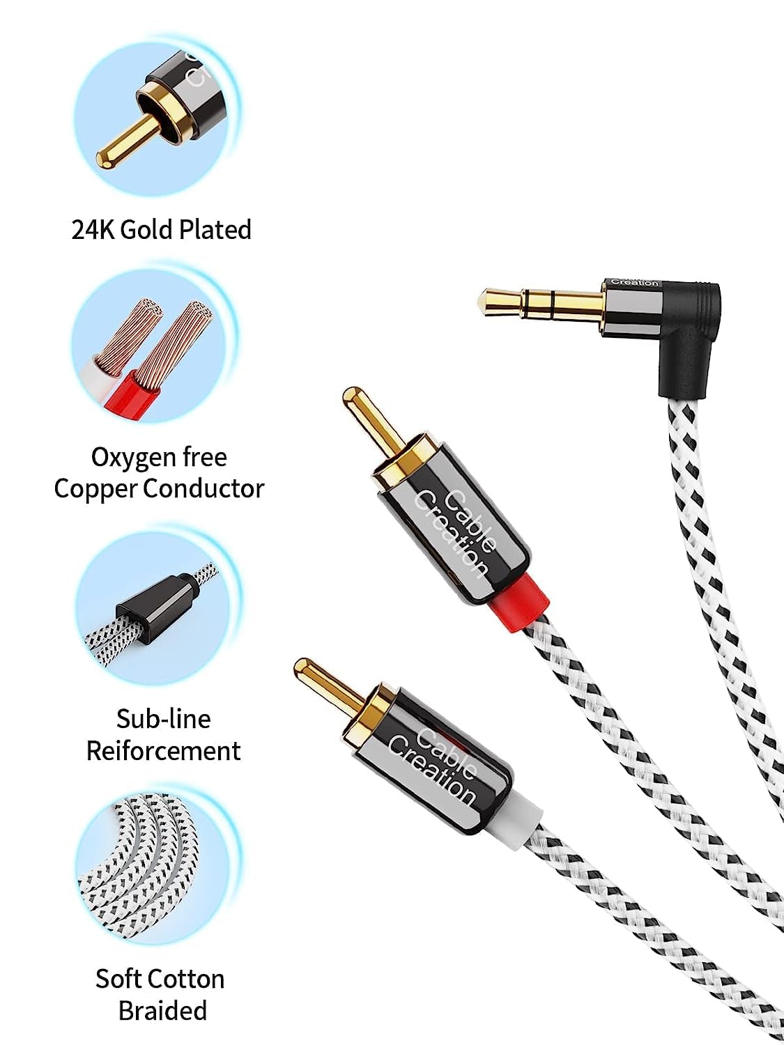 Foto 5 pulgar | Cable De Audio Cablecreation De 3,5 Mm A Rca, Ángulo De 3,5 Mm Macho A 2 Rca Macho - Venta Internacional.
