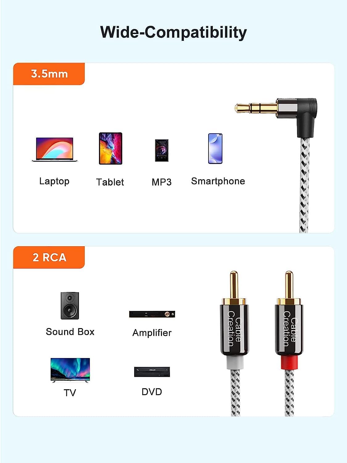 Foto 5 | Cable De Audio Cablecreation De 3,5 Mm A Rca, Ángulo De 3,5 Mm Macho A 2 Rca Macho - Venta Internacional.