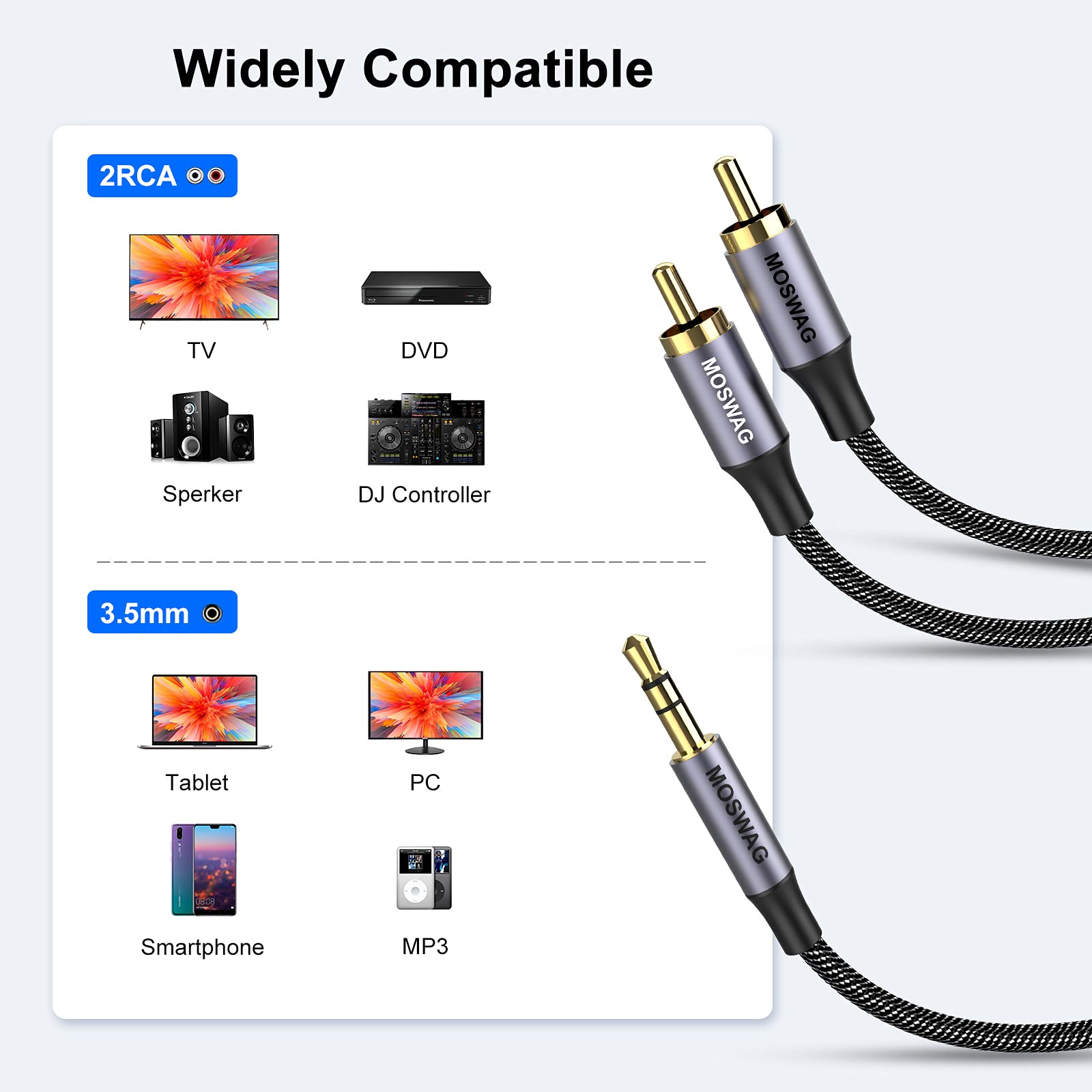 Foto 3 pulgar | Cable De Audio Moswag De 3,5 Mm A Rca De 1 M Para Teléfonos Inteligentes, Mp3 Y Tabletas - Venta Internacional.