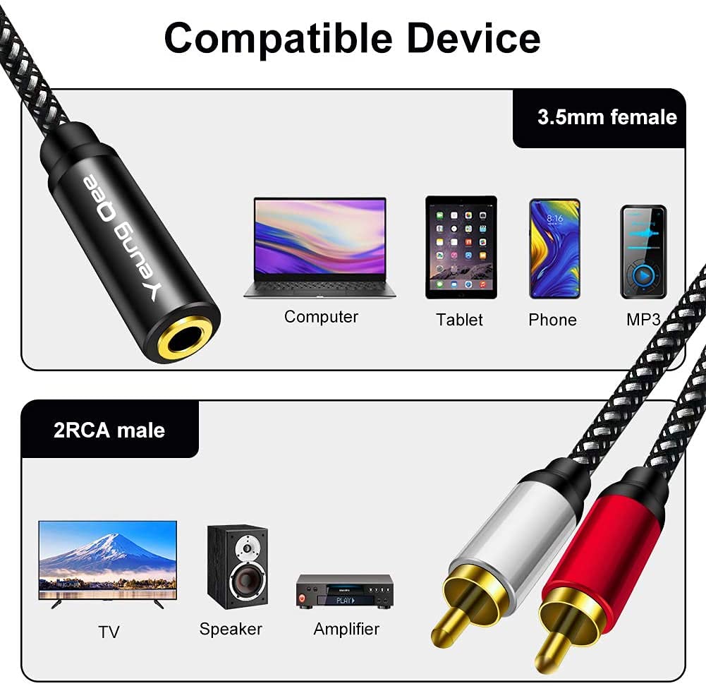 Foto 4 pulgar | Cable Adaptador De Audio Yeung Qee De 3,5 Mm Hembra A 2 Rca Macho De 5 M - Venta Internacional.