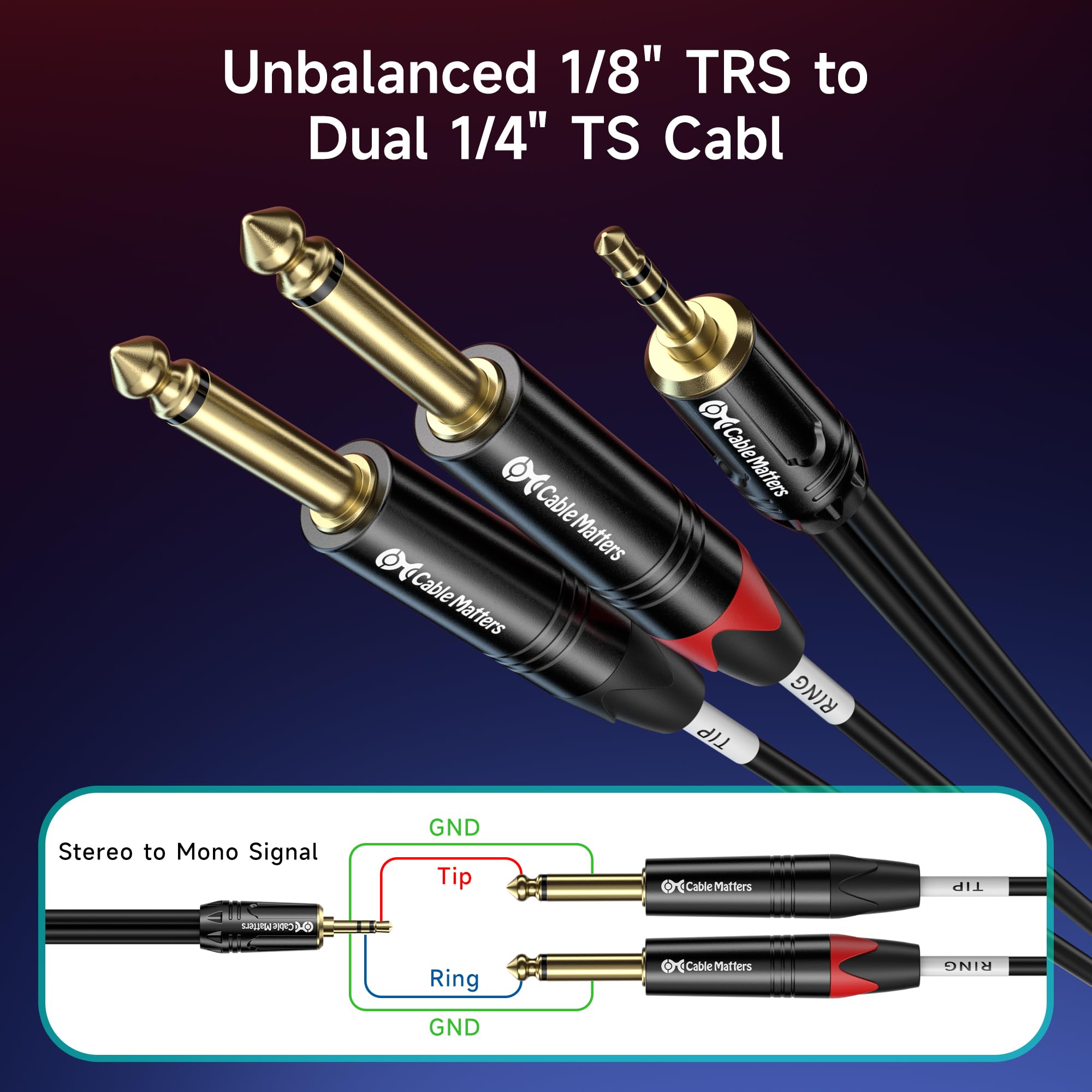 Foto 2 | Cable De Audio Matters: Cable Trs De 3,5 Mm A Ts Dual De 6,35 Mm, 3 M - Venta Internacional.