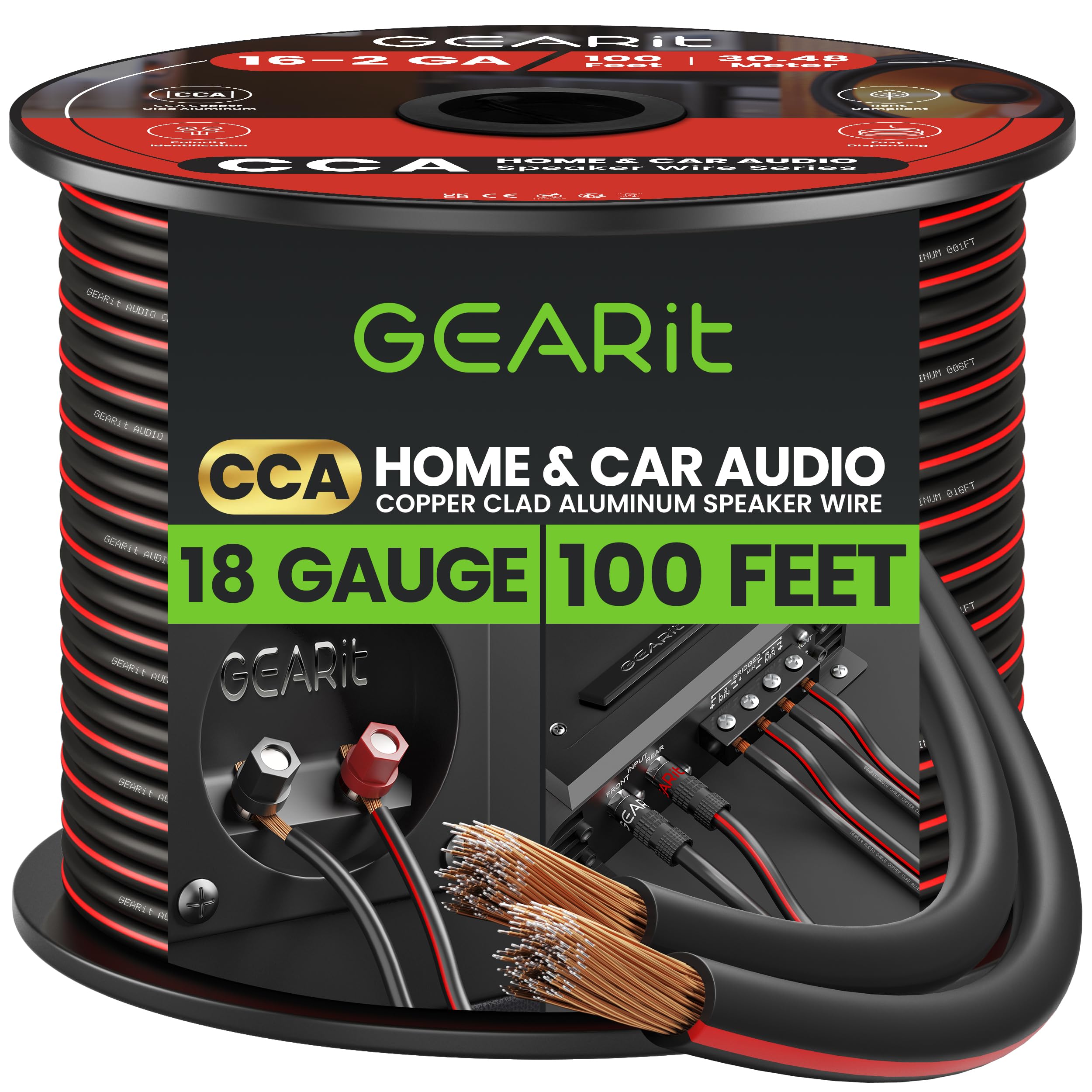 Foto 2 pulgar | Cable De Altavoz Gearit Pro Series, Calibre 18 Awg (30,48 M), Negro - Venta Internacional.