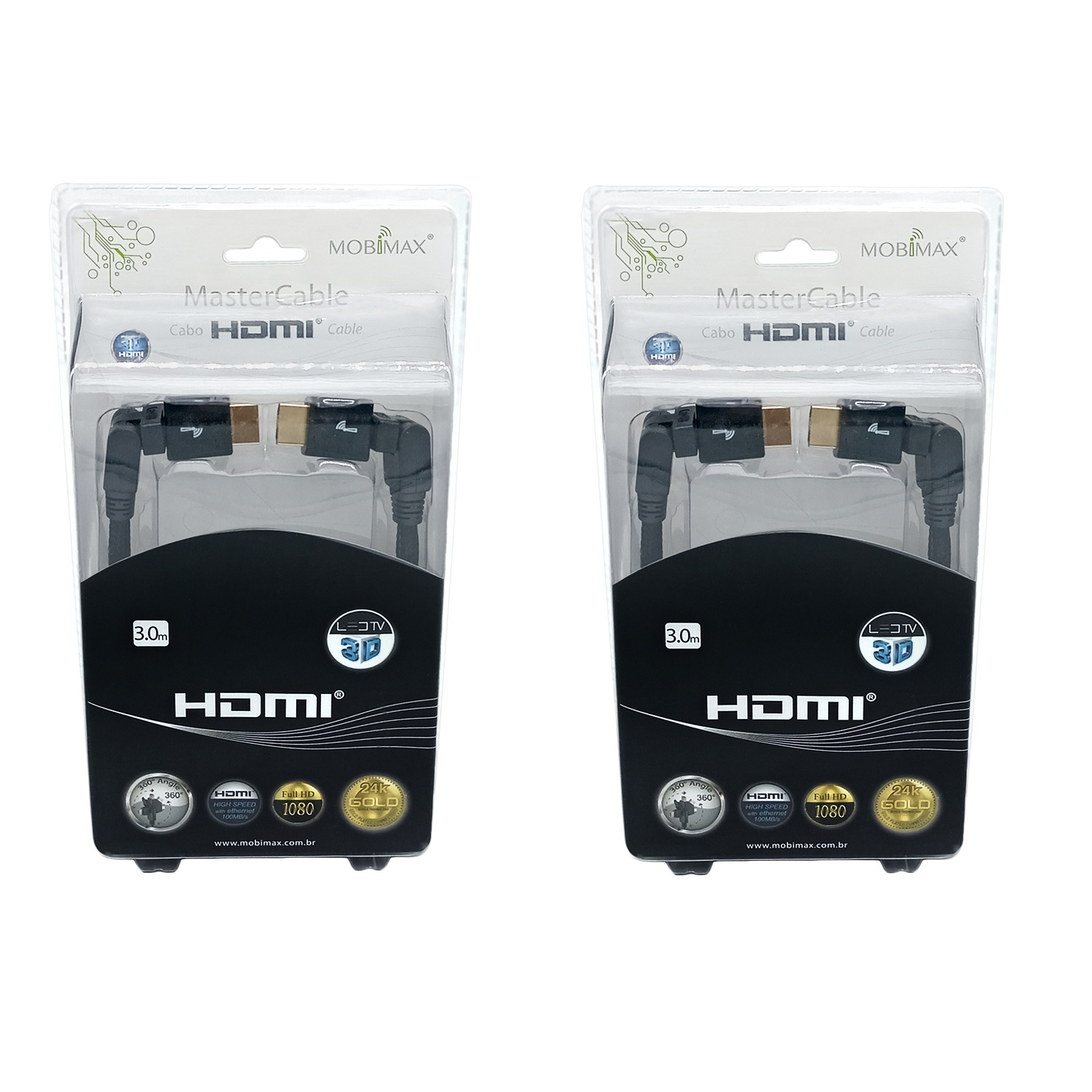 Foto 2 pulgar | Bipack 2 Cables Hdmi Mobimax Hdmo3m Negro 3 Metros Conectores Articulados