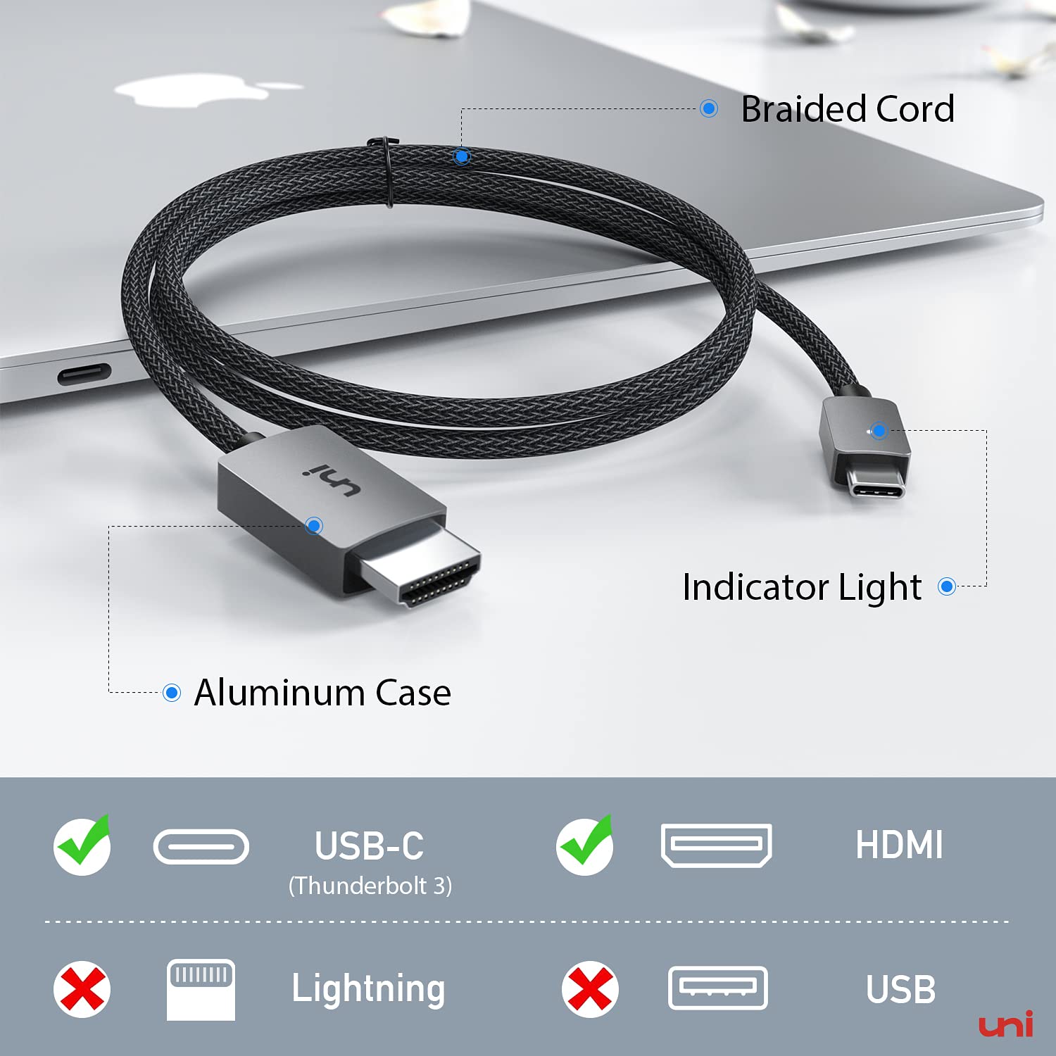 Foto 5 | Cable Usb C A Hdmi Uni 4k @30hz De 1 M Para Macbook Pro/air  Galaxy - Venta Internacional.