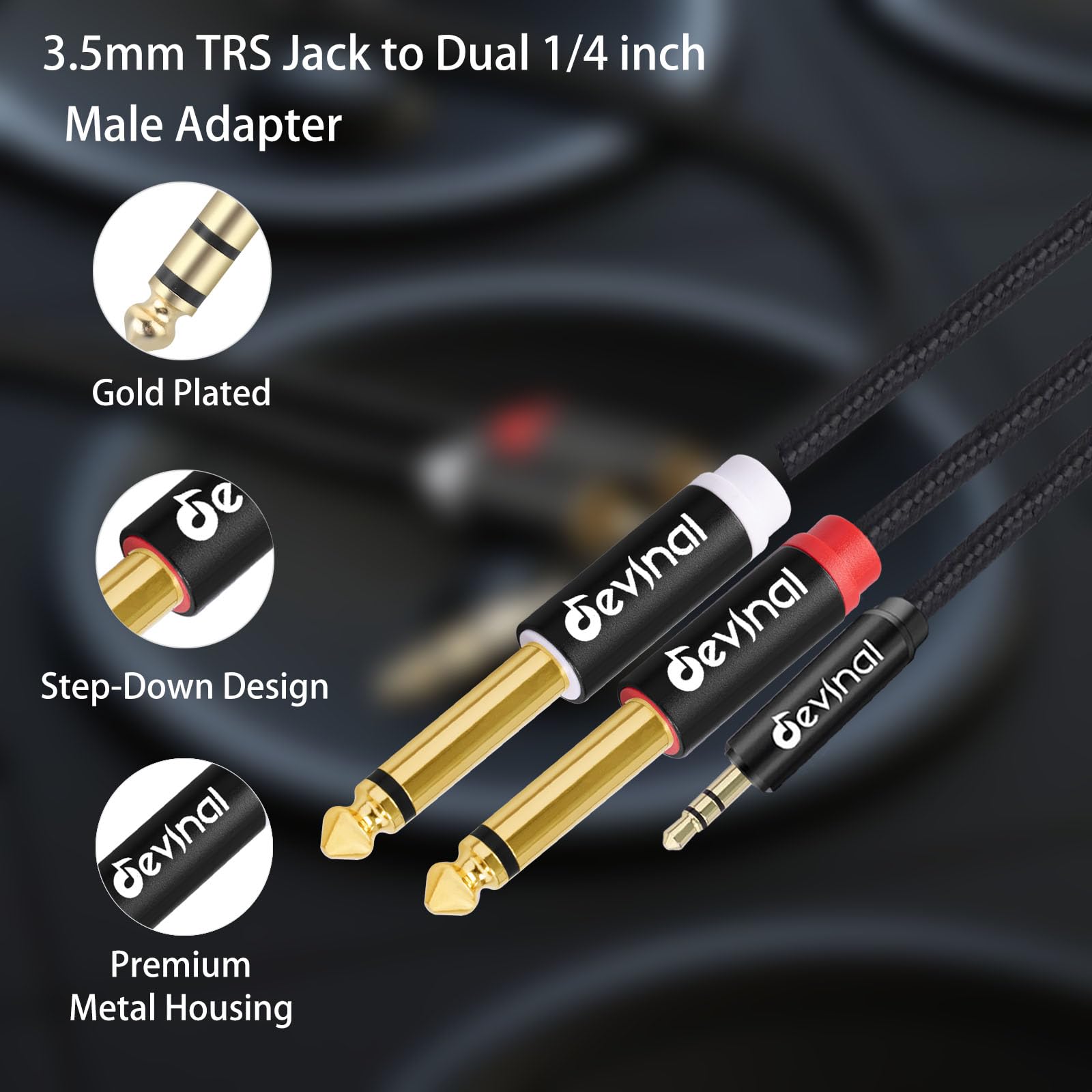 Foto 3 pulgar | Cable De Audio Devinal Trs De 3.5 Mm A Cable Ts Dual En Y De 6.35 Mm  6 Pies - Venta Internacional.