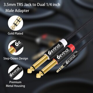 Foto 2 | Cable De Audio Devinal Trs De 3.5 Mm A Cable Ts Dual En Y De 6.35 Mm 6 Pies - Venta Internacional.