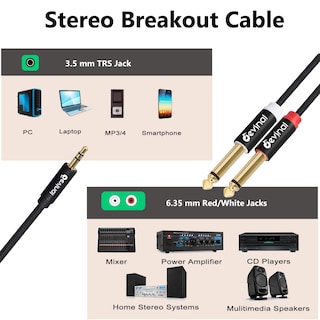Foto 4 | Cable De Audio Devinal Trs De 3.5 Mm A Cable Ts Dual En Y De 6.35 Mm 6 Pies - Venta Internacional.