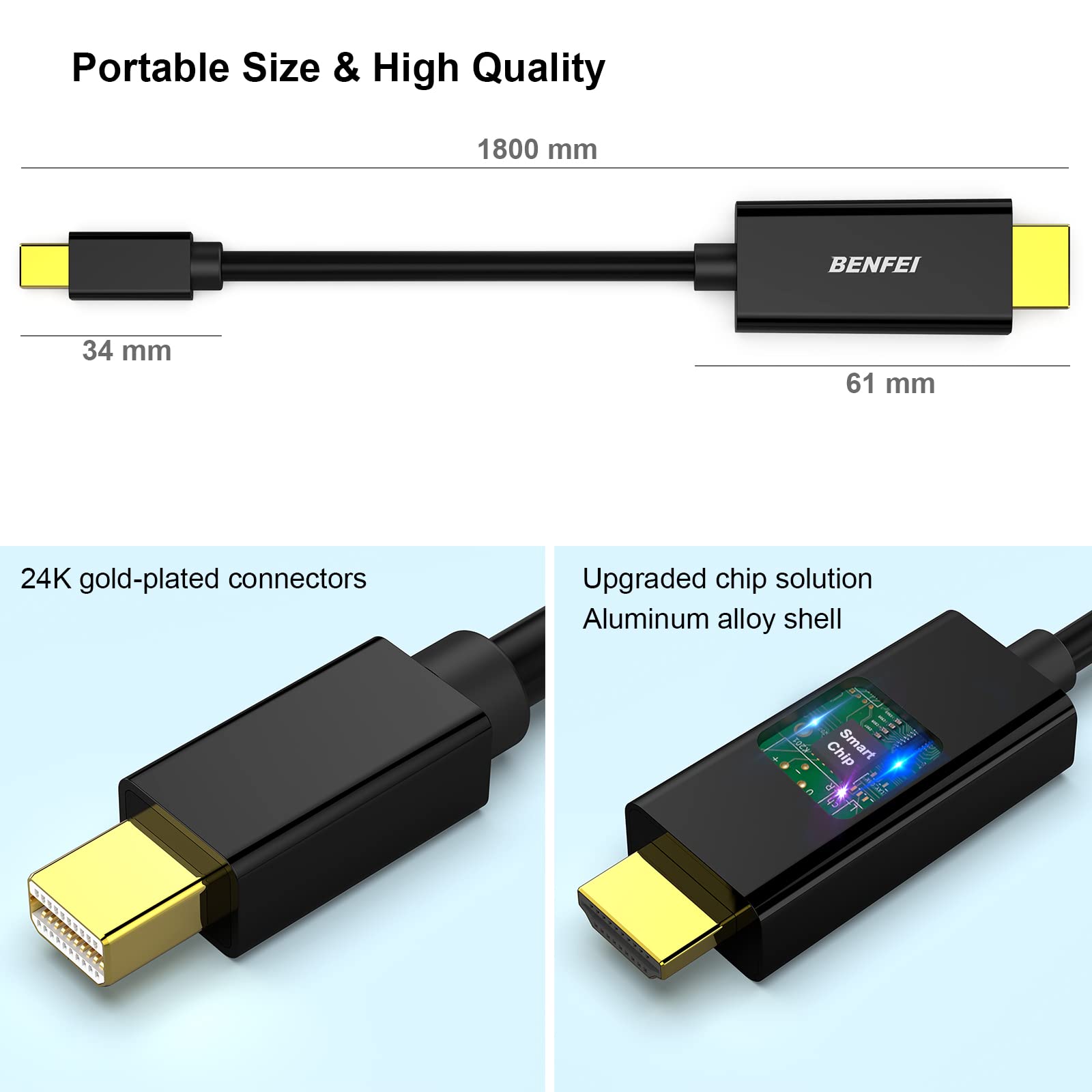 Foto 6 | Cable Mini Displayport A Hdmi Benfei  Paquete De 2 Metros - Venta Internacional.