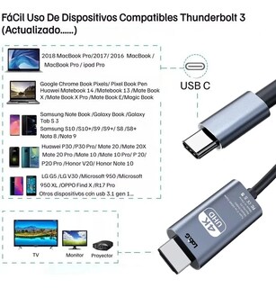 Foto 2 | Cable Hdmi Tipo C Adaptador Usb 2m 4k Para Motorola Y Otros