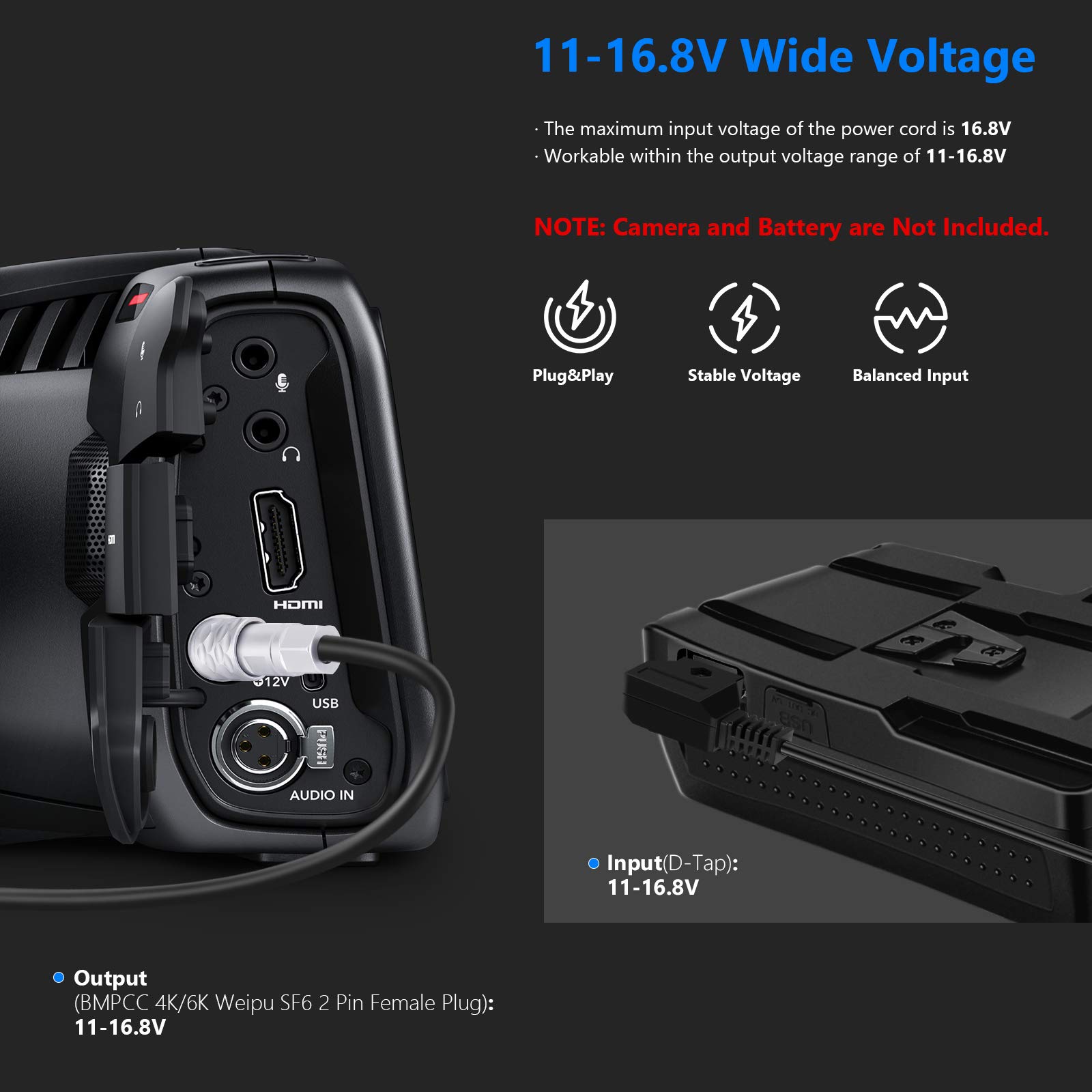 Foto 3 | Cable De Alimentación Neewer D-tap A Bmpc 4k/6k Para Batería De Montaje En V - Venta Internacional.