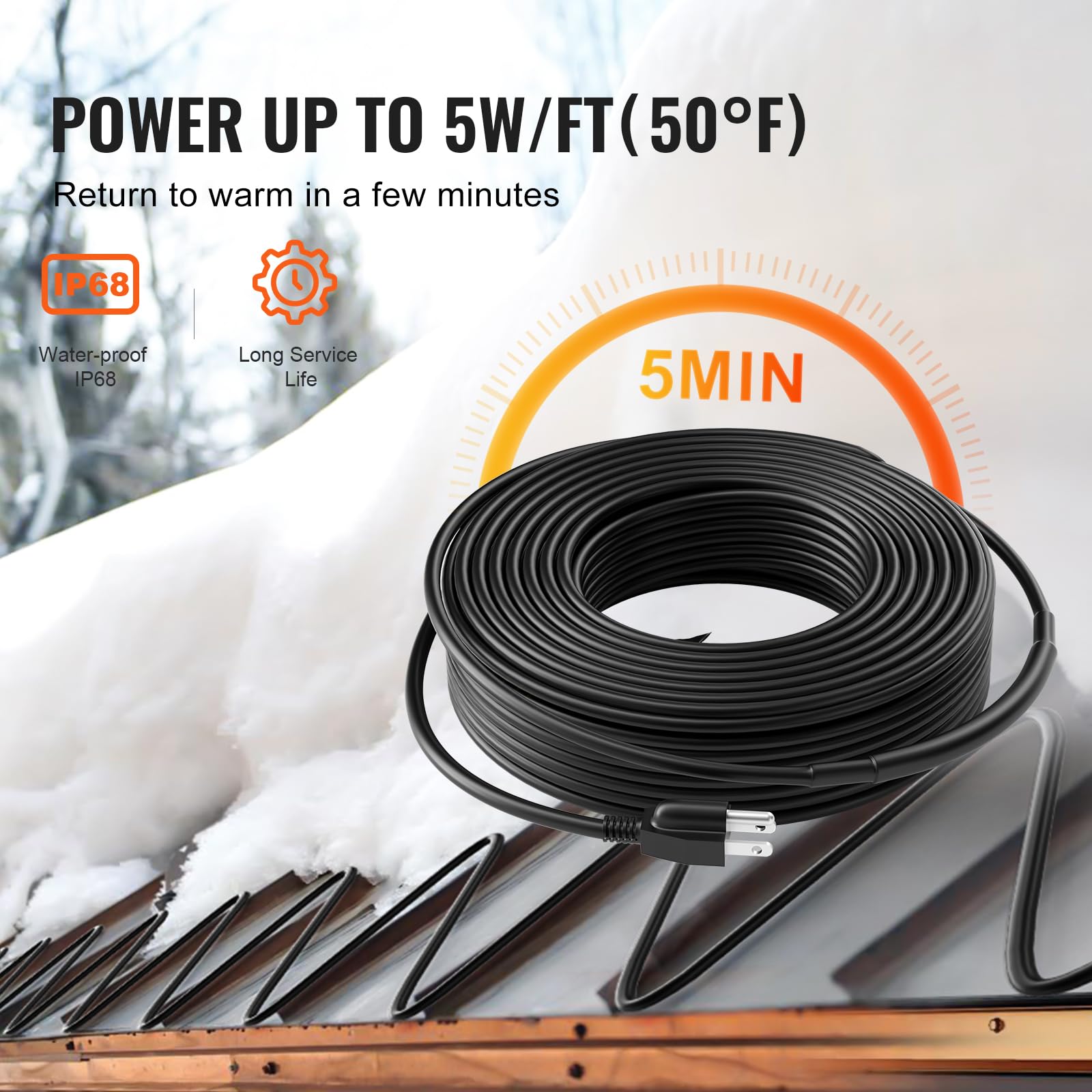 Foto 4 pulgar | Cable De Calefacción De Tubos Vevor Autorregulable De 140 Pies Y 5 W/m Para Techo - Venta Internacional.