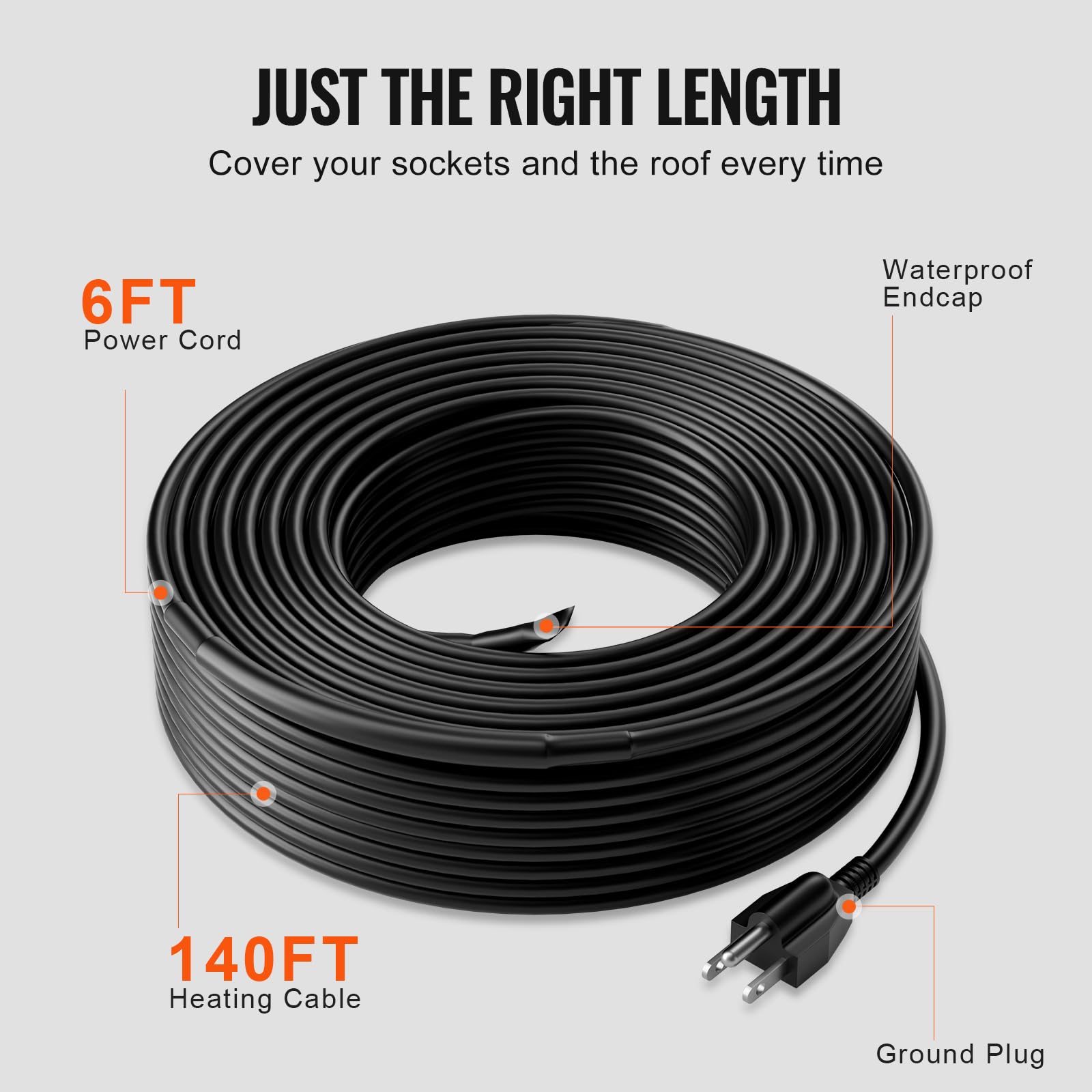 Foto 6 pulgar | Cable De Calefacción De Tubos Vevor Autorregulable De 140 Pies Y 5 W/m Para Techo - Venta Internacional.