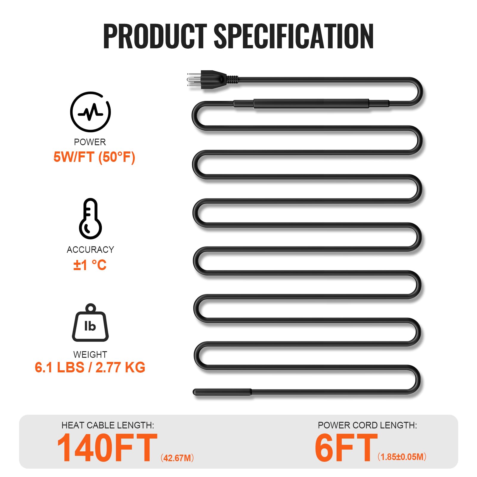 Foto 7 | Cable De Calefacción De Tubos Vevor Autorregulable De 140 Pies Y 5 W/m Para Techo - Venta Internacional.