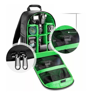 Foto 2 | Mochila Para Camara Estuche Impermeable Para Cámara Grande Negro Con Verde