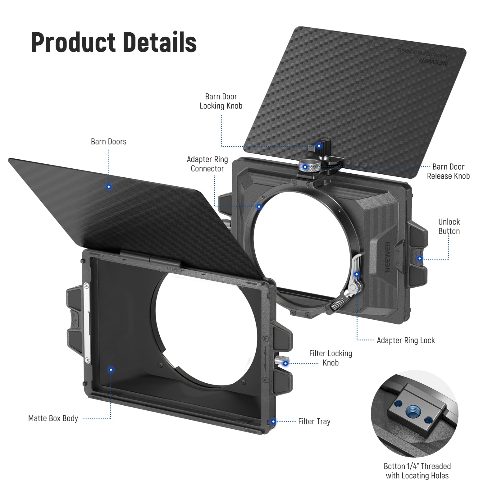 Foto 5 | Matte Box Neewer Mini Con Bandeja De Filtro De 4 X 5,65 Pulgadas Para Cámara Sin Espejo - Venta Internacional.