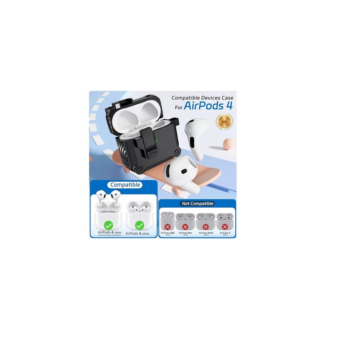 Foto 3 pulgar | Funda para Airpods 4 con Bolígrafo Limpiador Eo Safe Imports Esi-16119 Negro