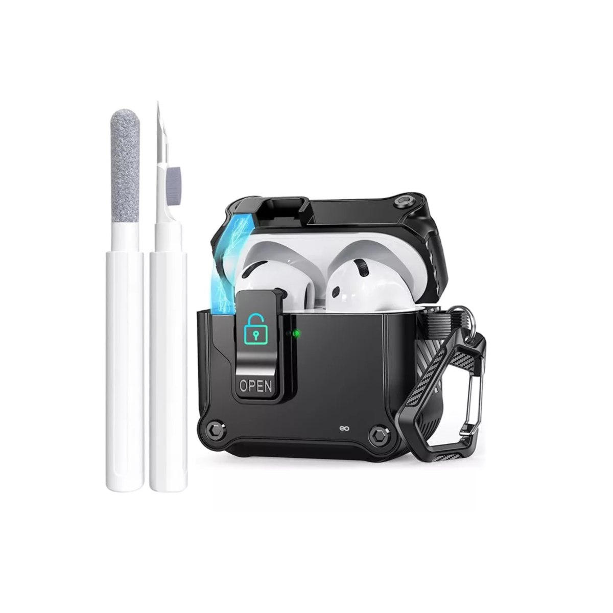 Foto 2 pulgar | Funda Cierre Seguridad para AirPods 4 + Bolígrafo Limpiador Eo Safe Imports ESI-16119-1 Negro