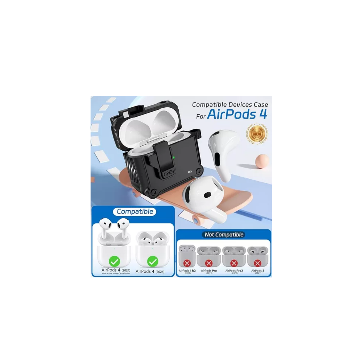 Foto 3 pulgar | Funda Cierre Seguridad para AirPods 4 + Bolígrafo Limpiador Eo Safe Imports ESI-16119-1 Negro
