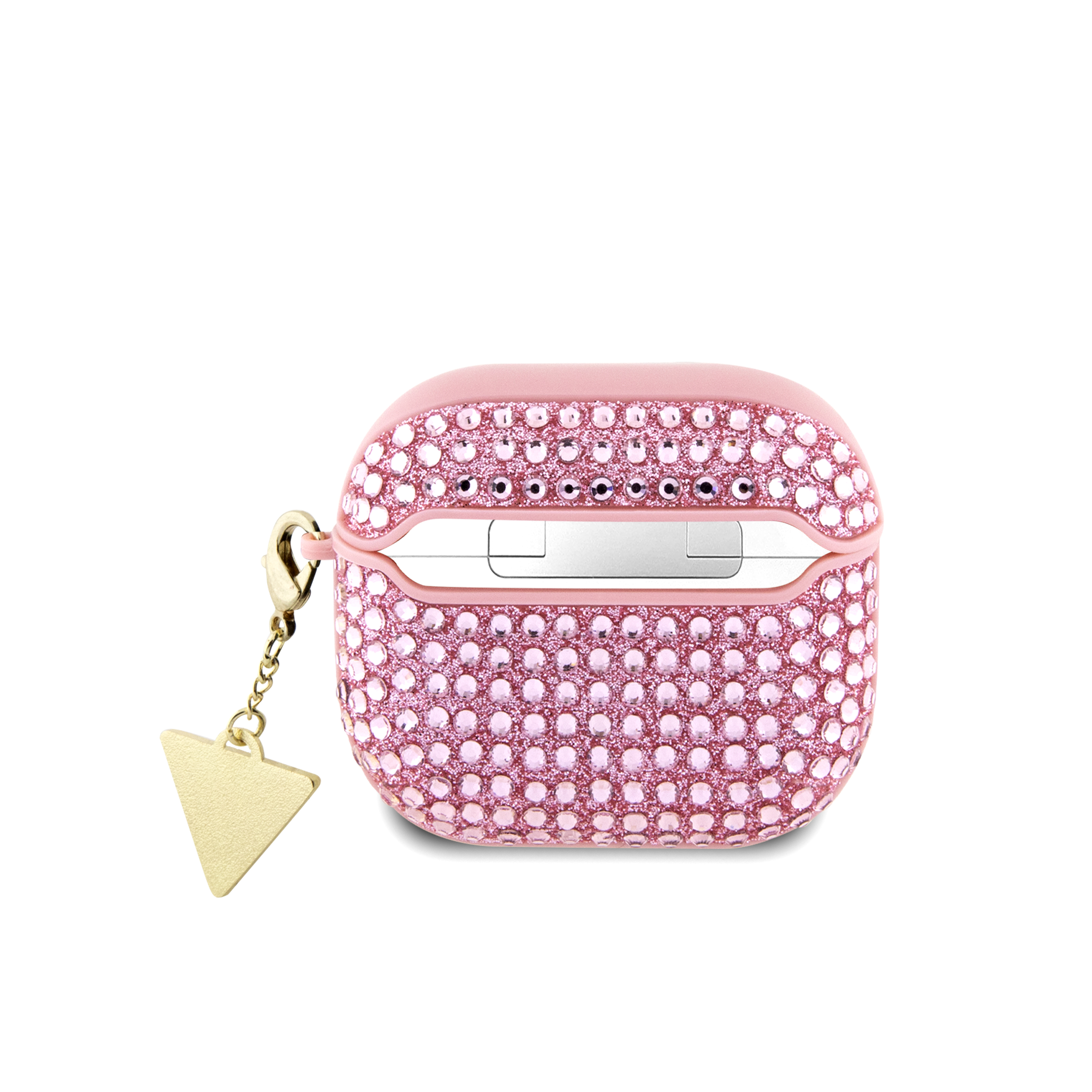Foto 2 | Funda Original Guess Diamantes Dije Triángulo Airpods 4 Rosa