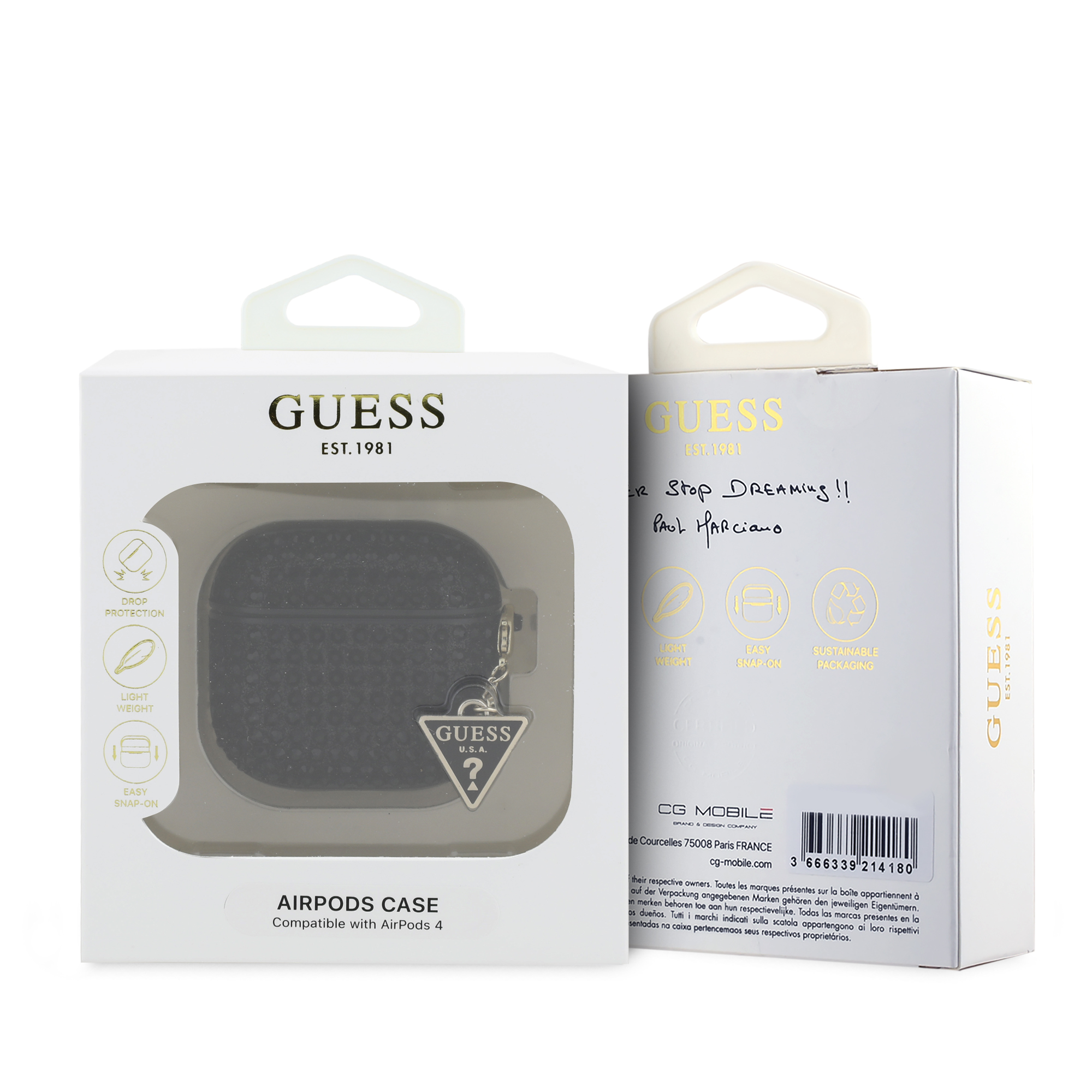 Foto 4 pulgar | Funda Original Guess Diamantes Triángulo Airpods 4 Negro