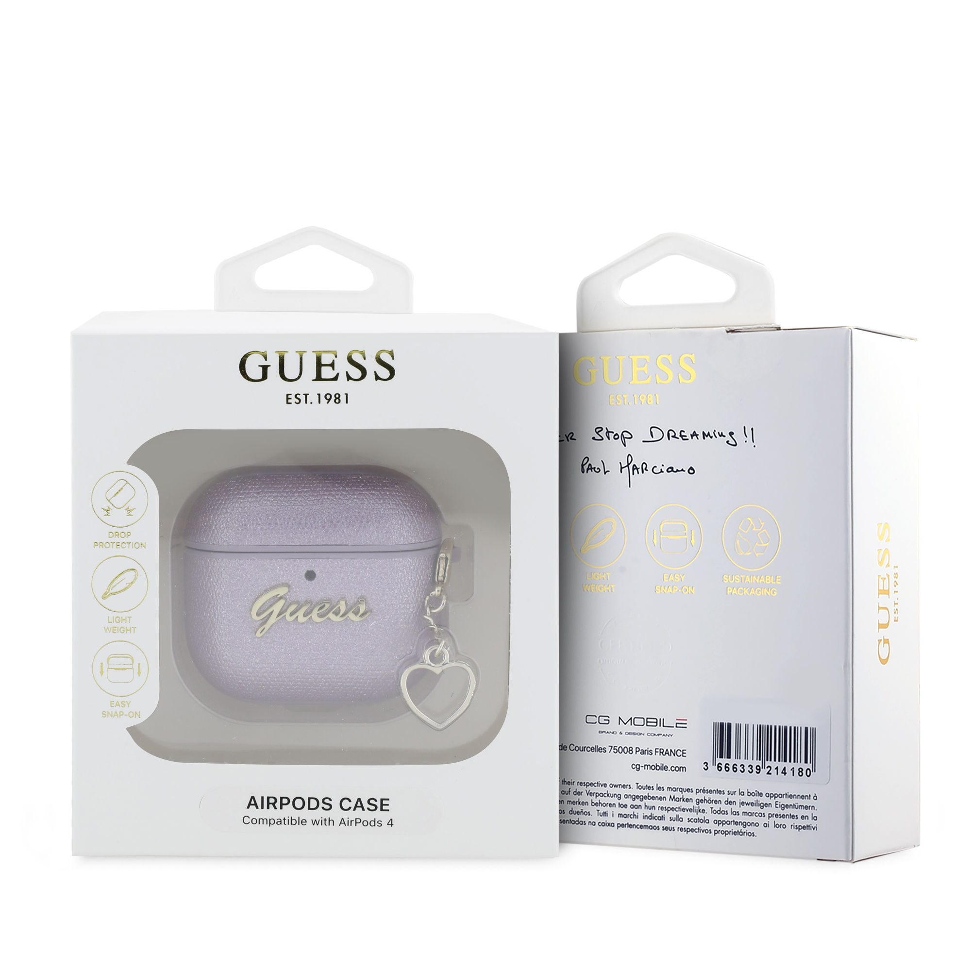 Foto 4 pulgar | Funda Original Guess Logo Metálico Airpods 4 Lila