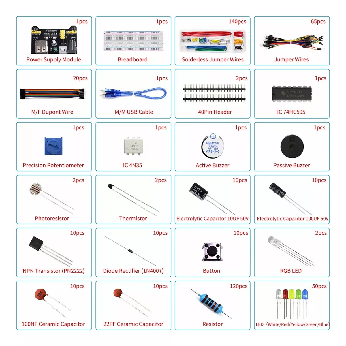 Foto 4 pulgar | Kit Componentes Electrónicos para Arduino Eo Safe Imports ESI-6475 Multicolor 400 Piezas