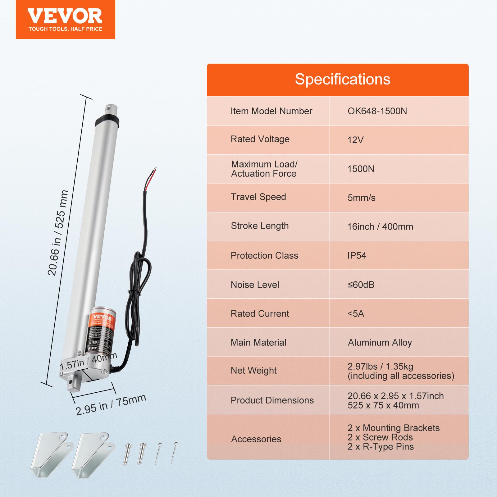Foto 7 | Actuador Lineal Vevor 12v 400 Mm Con Carga 1500n Y Velocidad De 150 Mm/s - Venta Internacional.