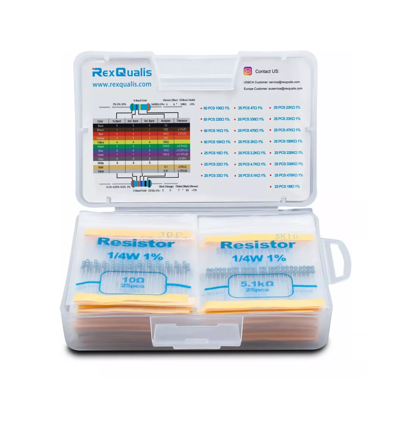 Conjunto de Resistores RexQualis 22 Valores 1% 1/4w 650 Piezas