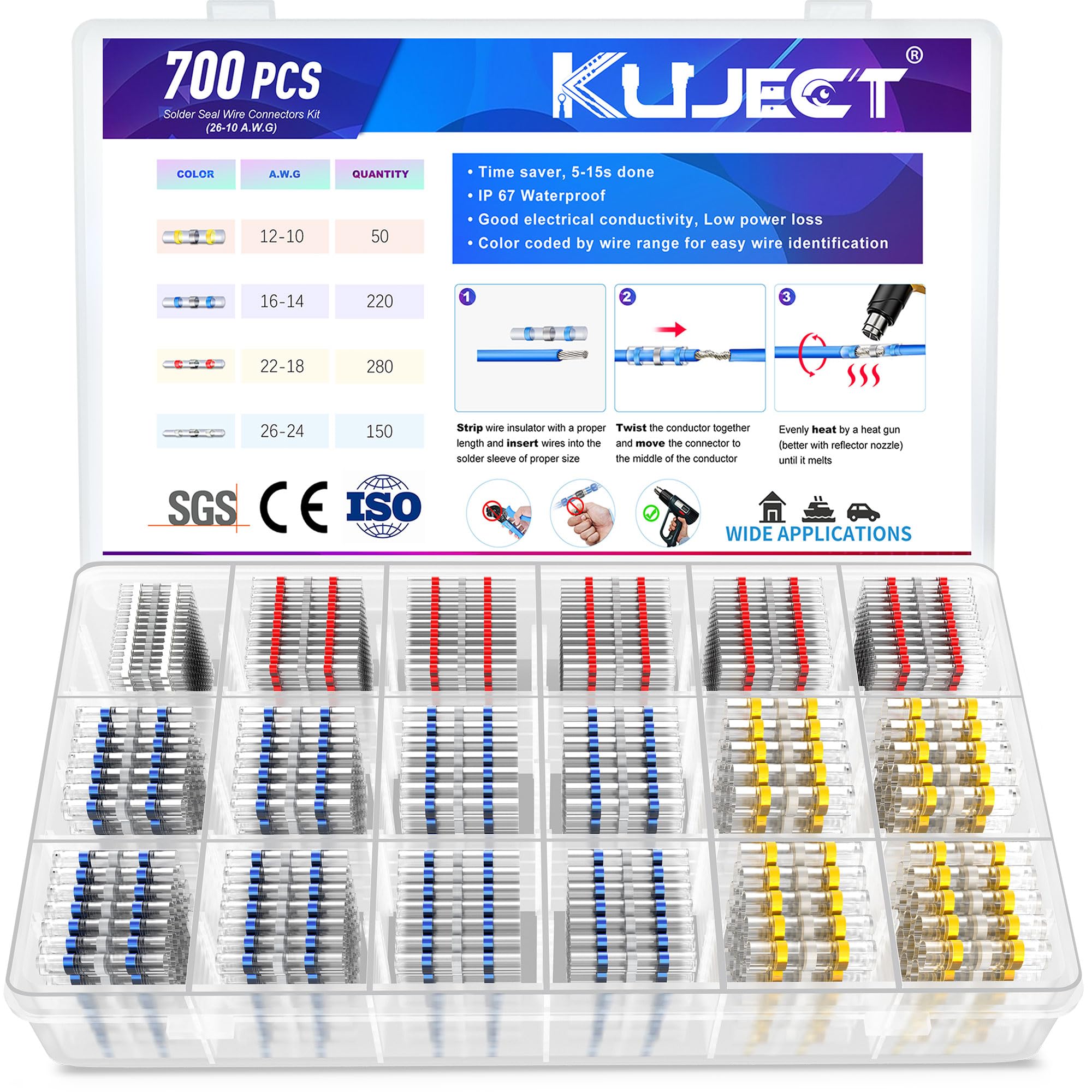 Foto 2 pulgar | Kit De Conectores De Cables De Soldadura Termorretráctiles Kuject, 700 Piezas - Venta Internacional.
