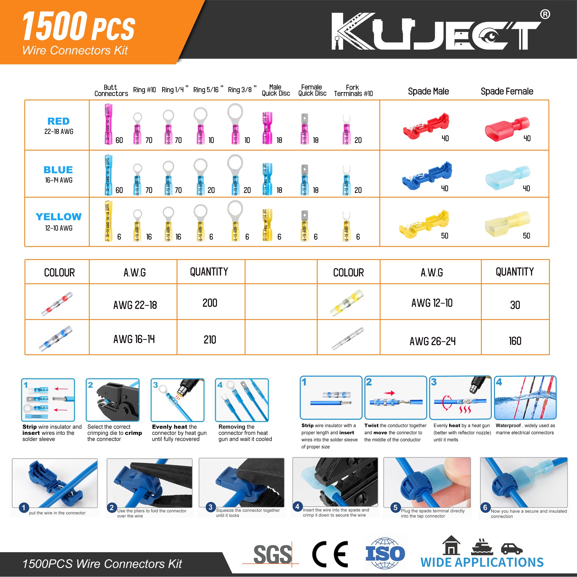 Foto 3 pulgar | Conectores De Cable Kuject Ultimate Heat Shrink 1500 Unidades A Prueba De Agua - Venta Internacional.