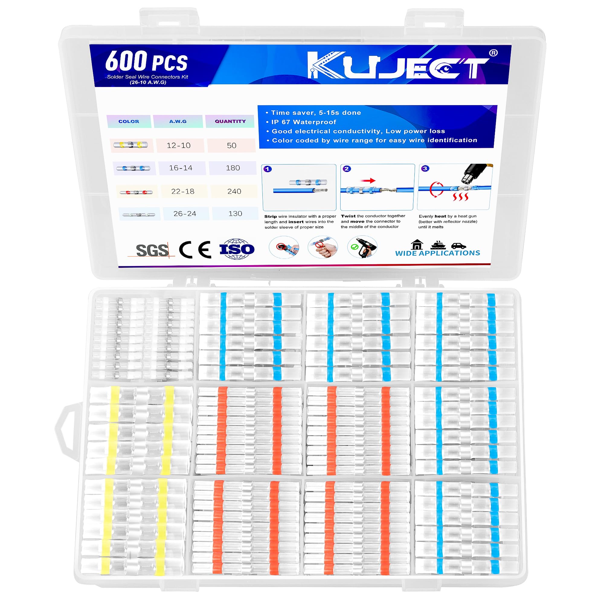 Foto 1 | Kit De Conectores De Cables De Sellado De Soldadura Kuject 600pcs Para Automoción - Venta Internacional.