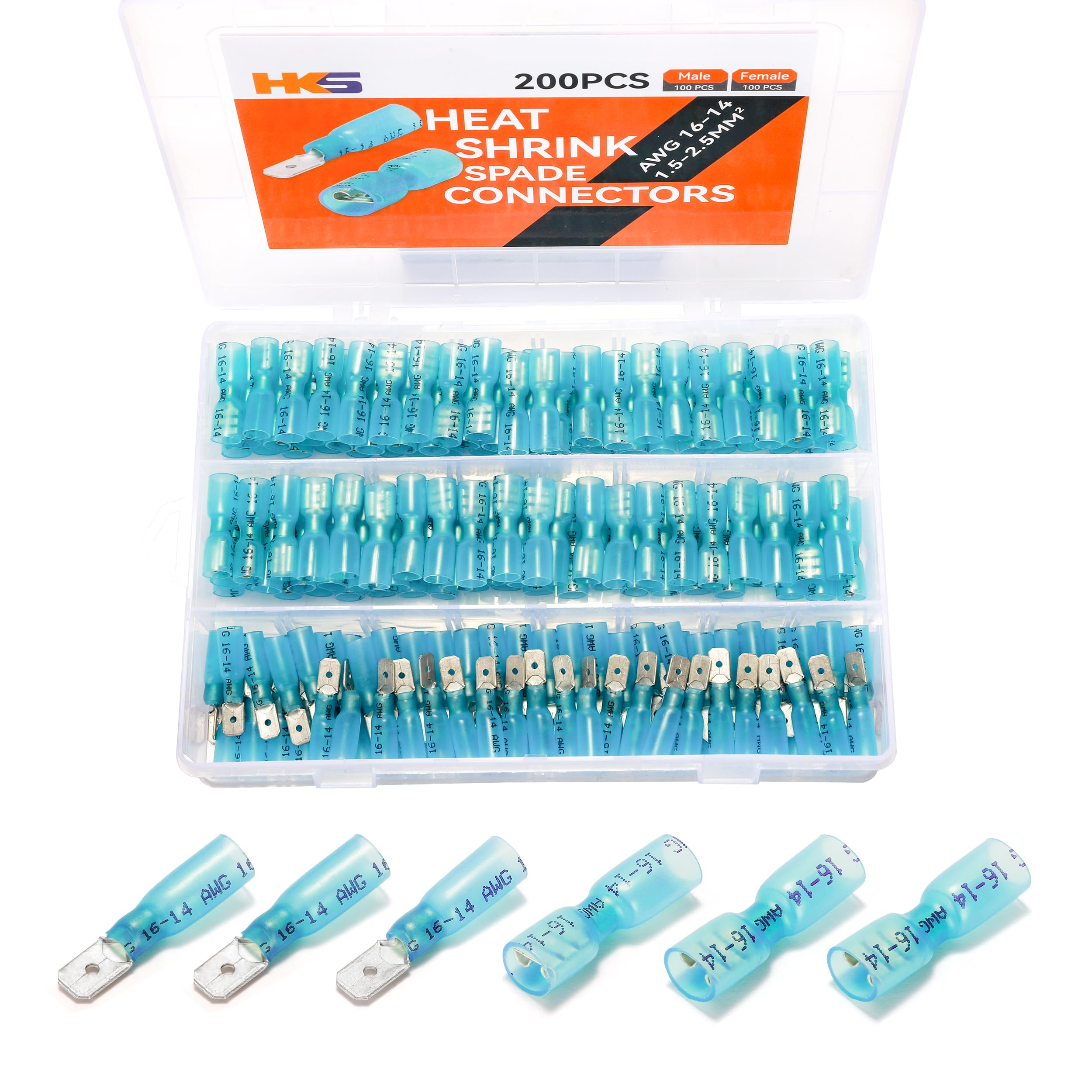 Foto 1 | Kit De Conectores Tipo Pala Hks Blue Awg 16-14 Con Termorretráctil  200 Unidades - Venta Internacional.