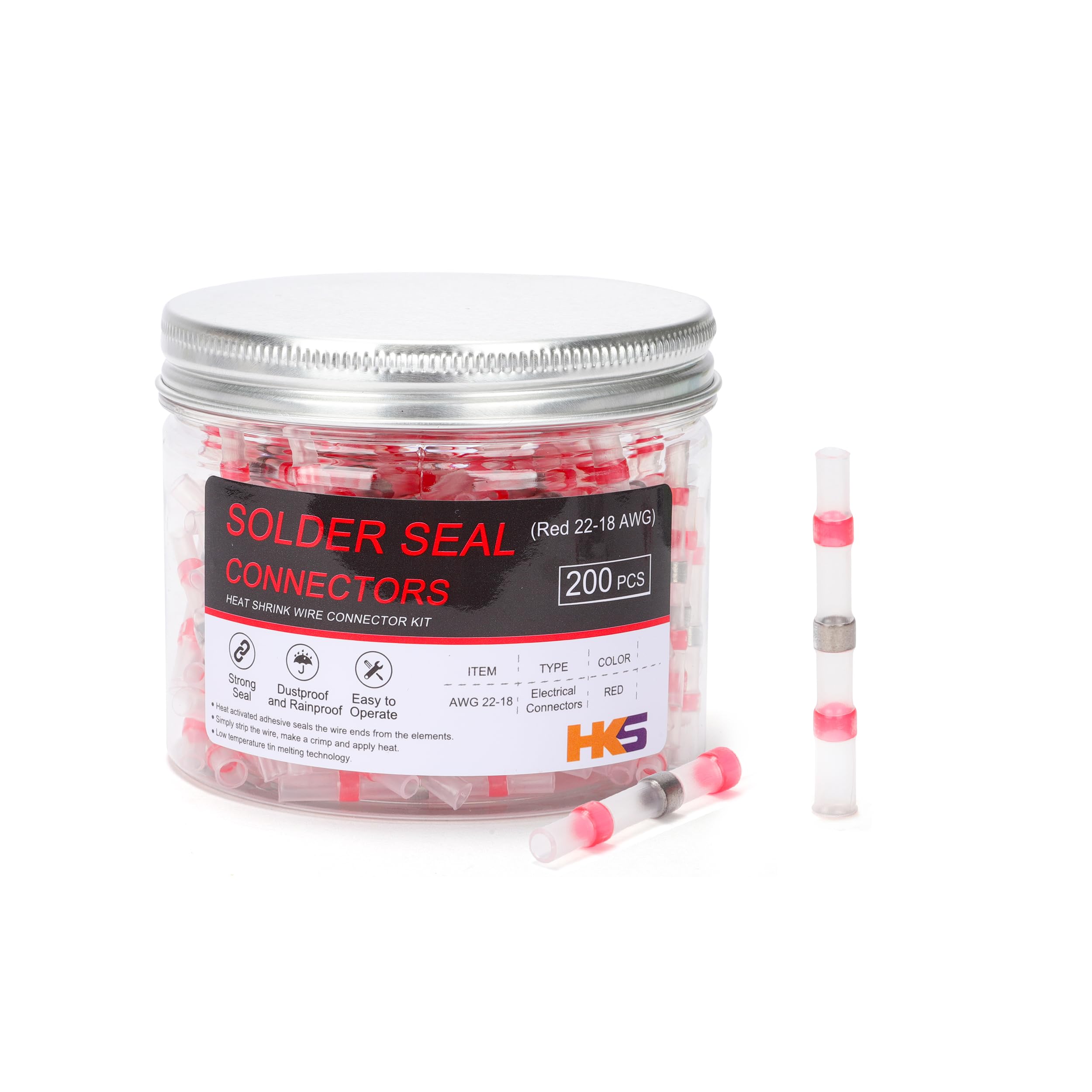 Foto 2 pulgar | Conectores De Alambre De Sellado De Soldadura Hks  200 Piezas  22-18 Awg  Rojos - Venta Internacional.