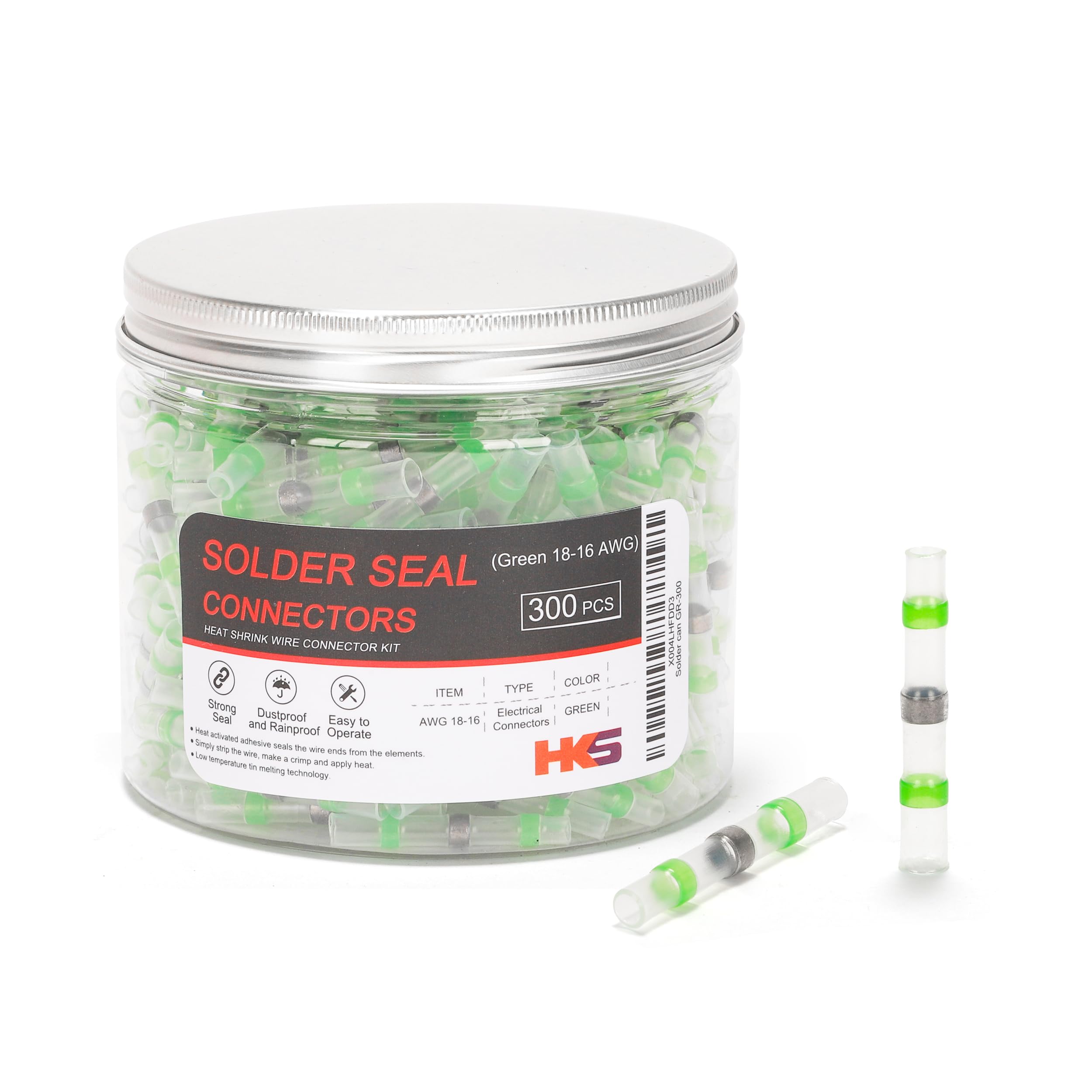 Foto 2 pulgar | Conectores De Alambre De Sellado De Soldadura Hks 300pcs 18-16 Awg  Verde - Venta Internacional.