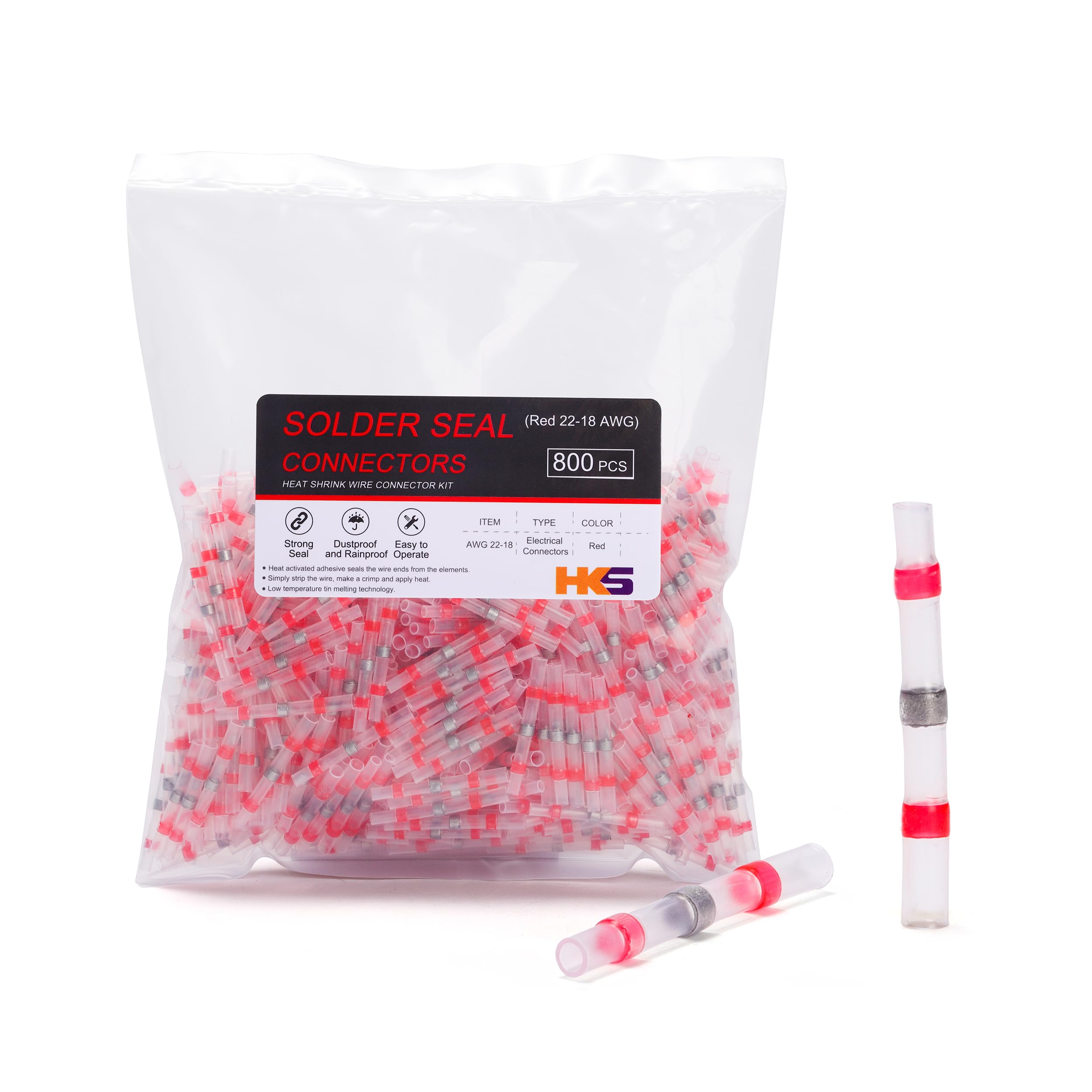 Foto 2 pulgar | Conectores De Alambre De Sellado De Soldadura Hks 800pcs Rojos 22-18 Awg - Venta Internacional.