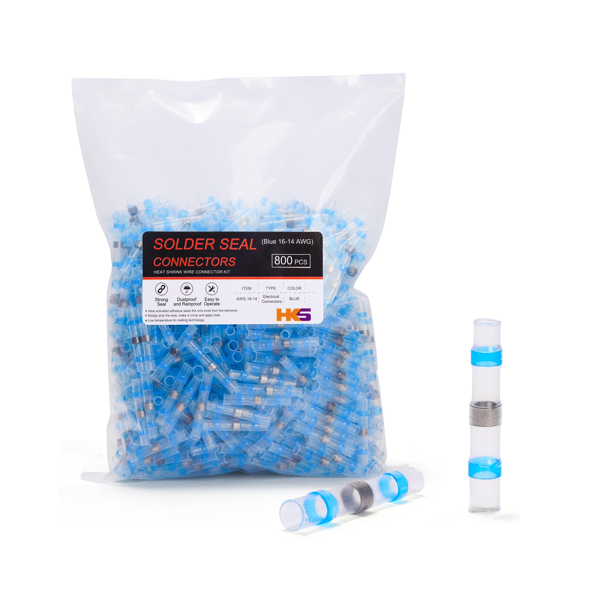 Foto 2 pulgar | Conectores De Alambre De Sellado De Soldadura Hks 800 Piezas Azules 16-14 Awg - Venta Internacional.