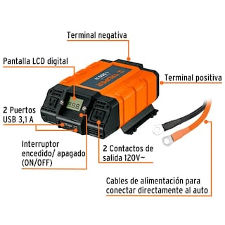 Foto 2 | Inversor de Corriente con Puertos USB Truper de 1500 W