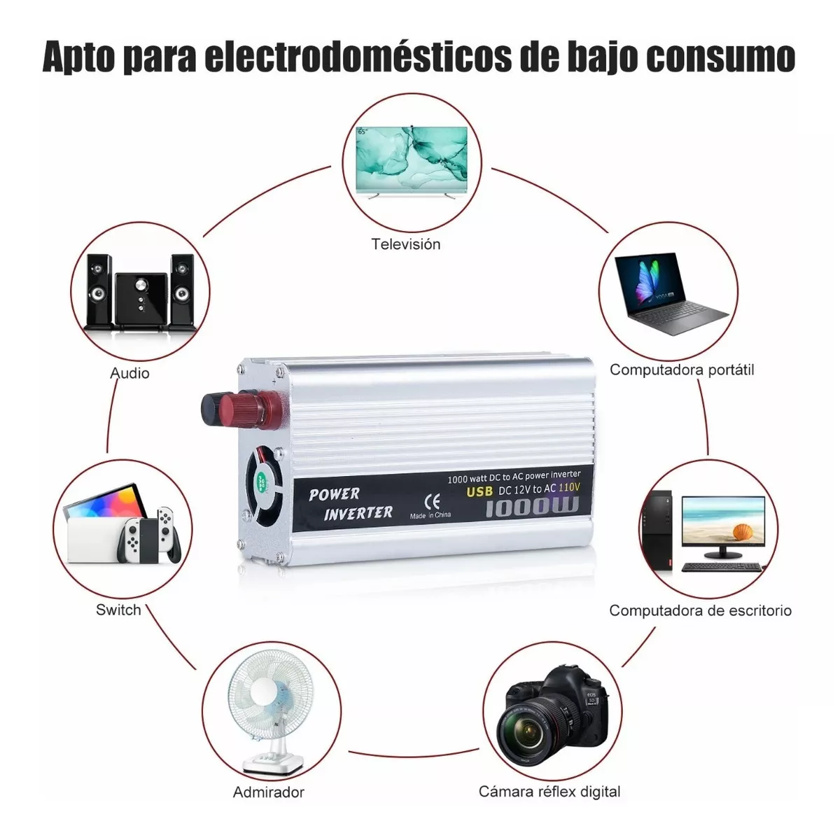 Foto 4 pulgar | Convertidor de Corriente para Auto Eo Safe Imports ESI-6491 color Plata 1000w 12 a 110v