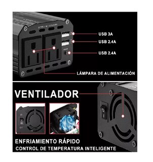 Foto 2 | Inversor de Corriente BELUG para Coche 12v A 110v 300w 2 Ca2 Negro