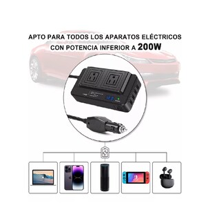 Foto 3 | Inversor de Corriente Portátil para Auto de 200w 12v A 110v Belug Negro
