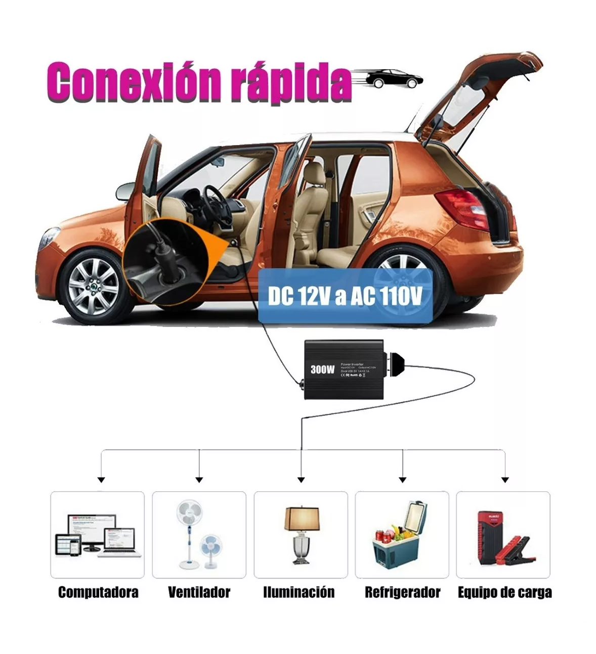 Foto 3 | Inversor de Corriente Automático Belug 12v A 110v 300w 2 Ac y 2 Negro